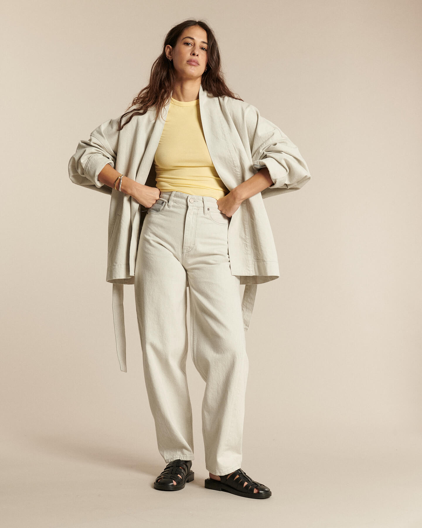 Labdip Bali veste en jean Undyed Granit kimono mi-longue