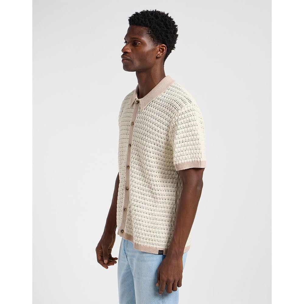 Lee SS Button Up Sweater Polo polo homme soy bean taille L