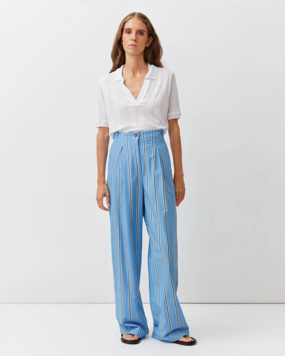 Diega Pirano pantalon bleu chocolat 7/8
