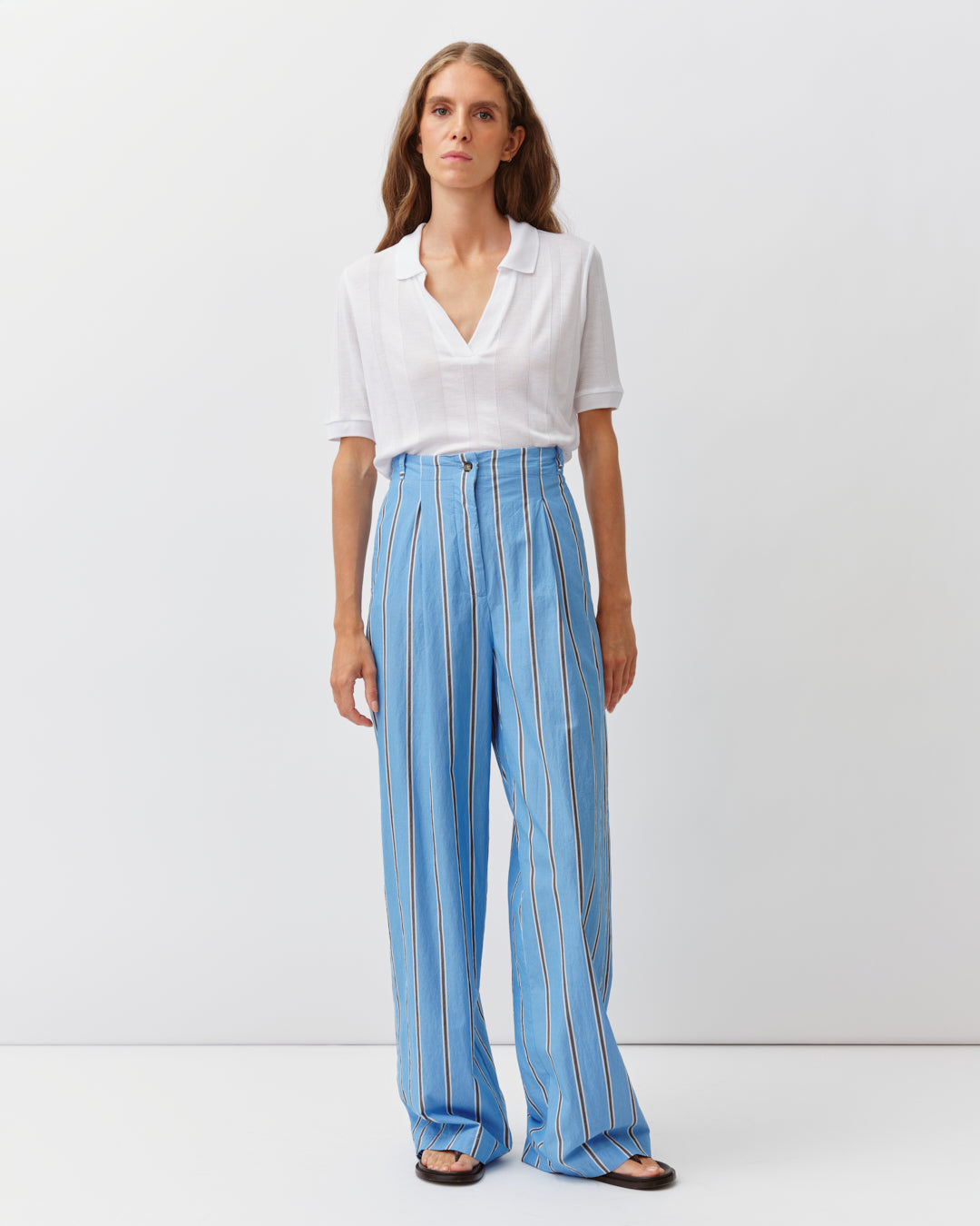 Diega Pirano pantalon bleu chocolat 7/8