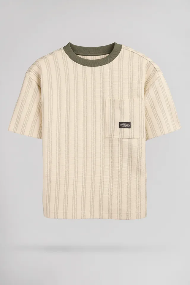 Teddy Smith S-Verso RC Jr sweat rayures cream manches courtes