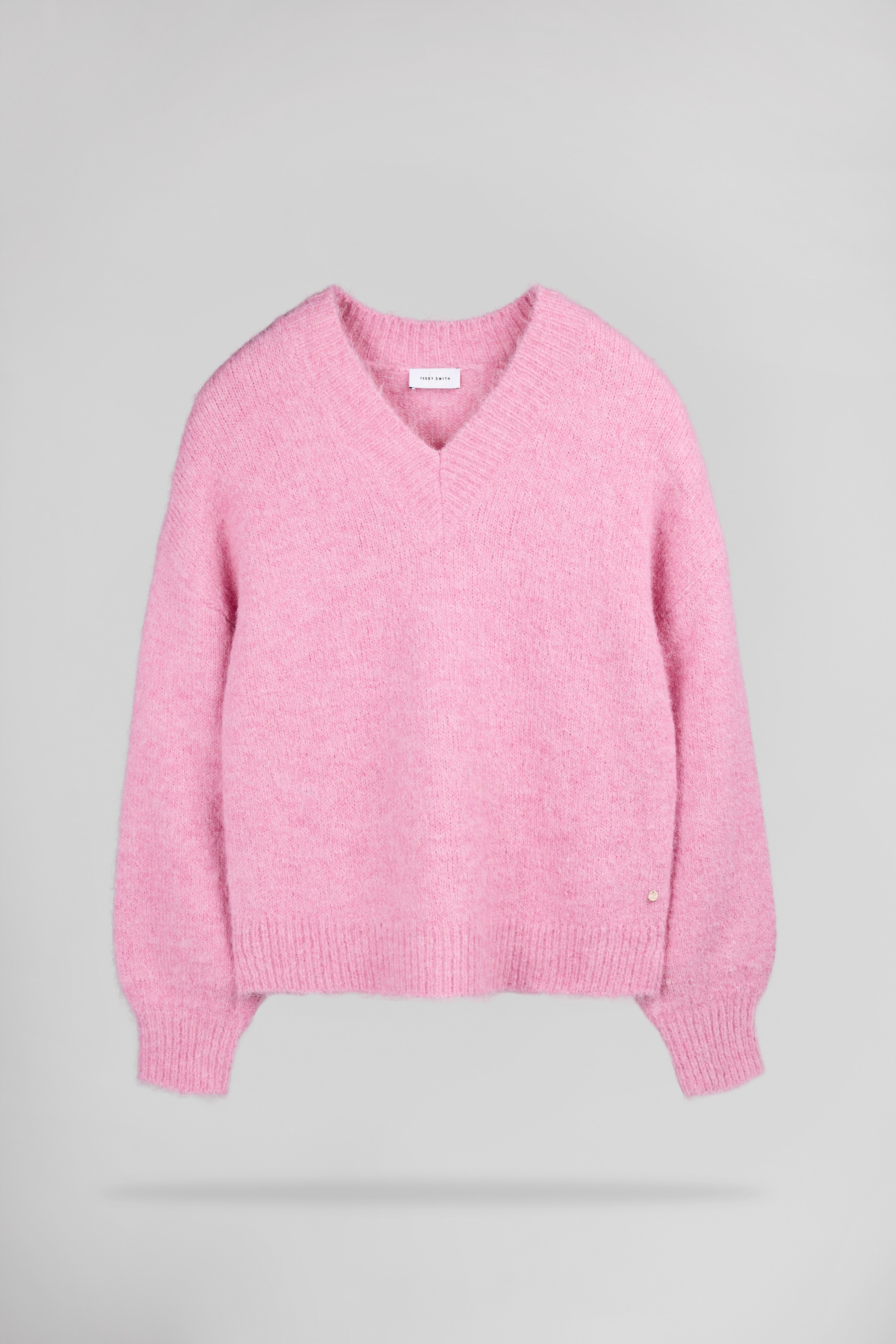 Teddy Smith P-Keith pull oversize rose col V chiné
