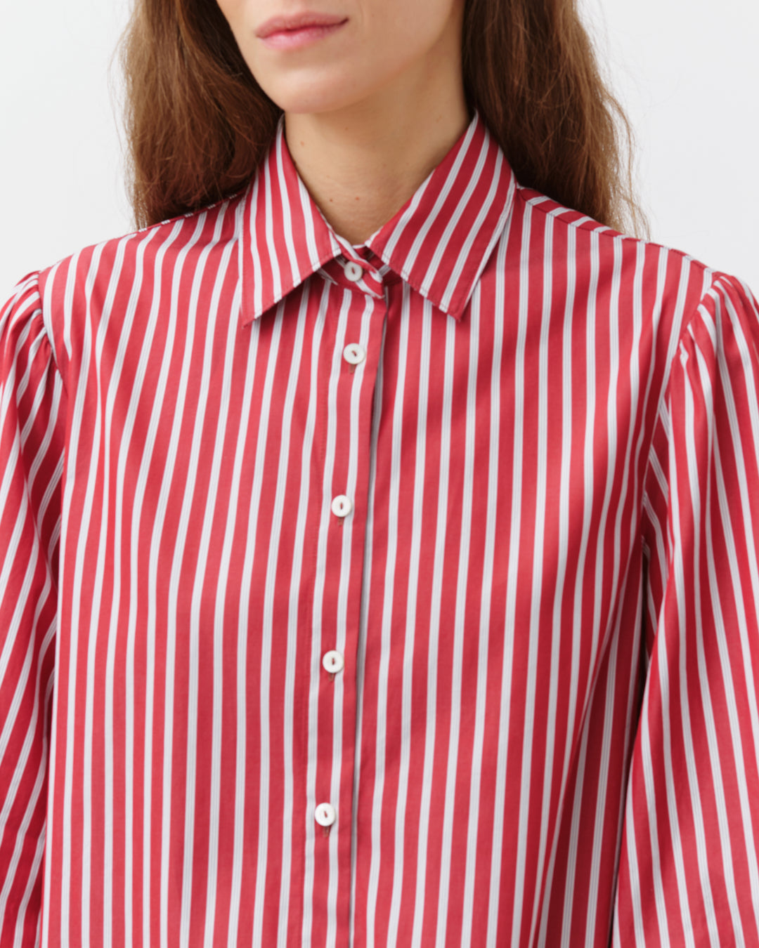 DIEGA CANDRA chemise rouge blanc rayée coton