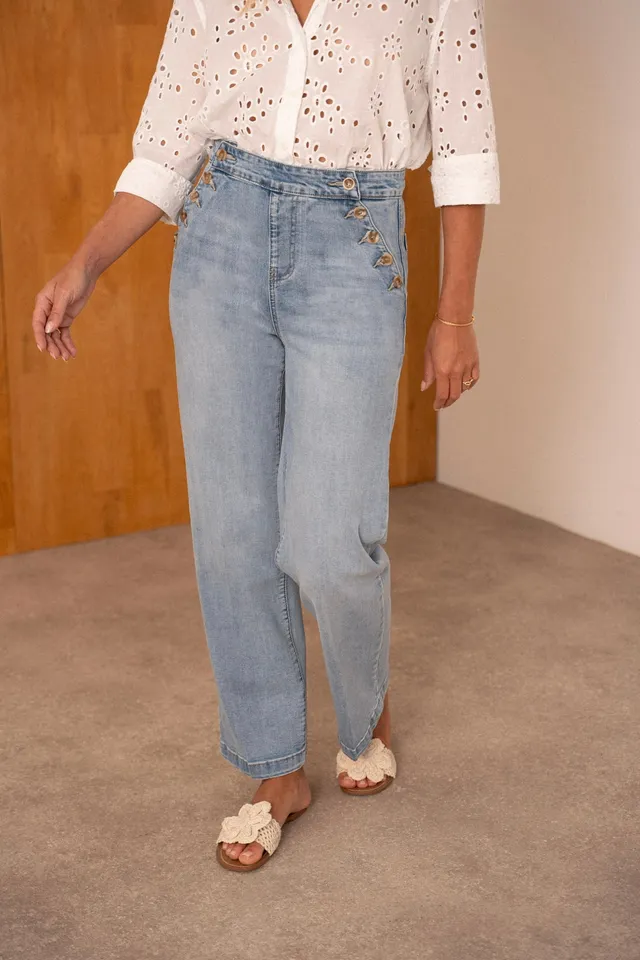 Maison Onado Lumina jean wide leg bleu clair coton