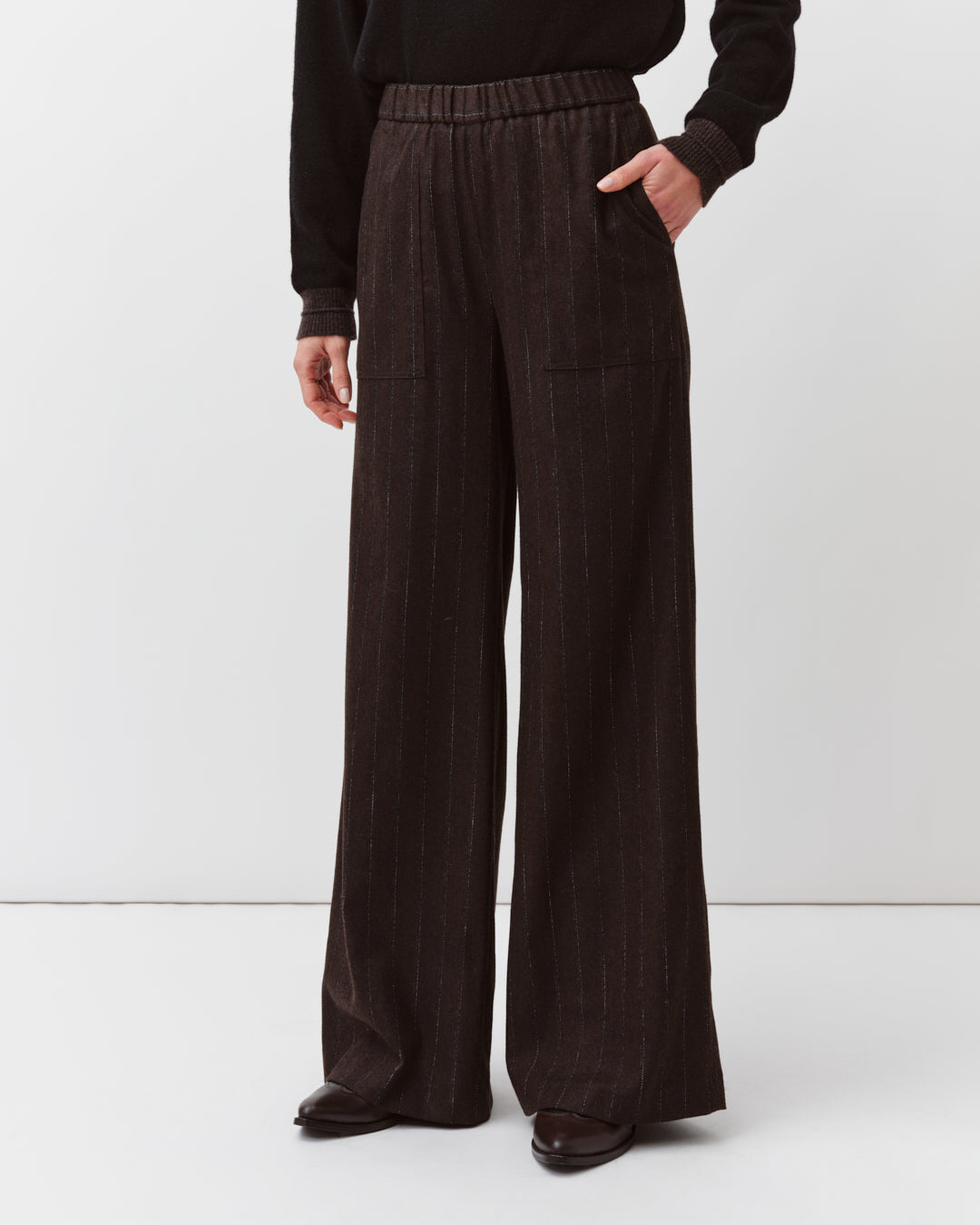 DIEGA PERILLO pantalon chocolat gris large rayé