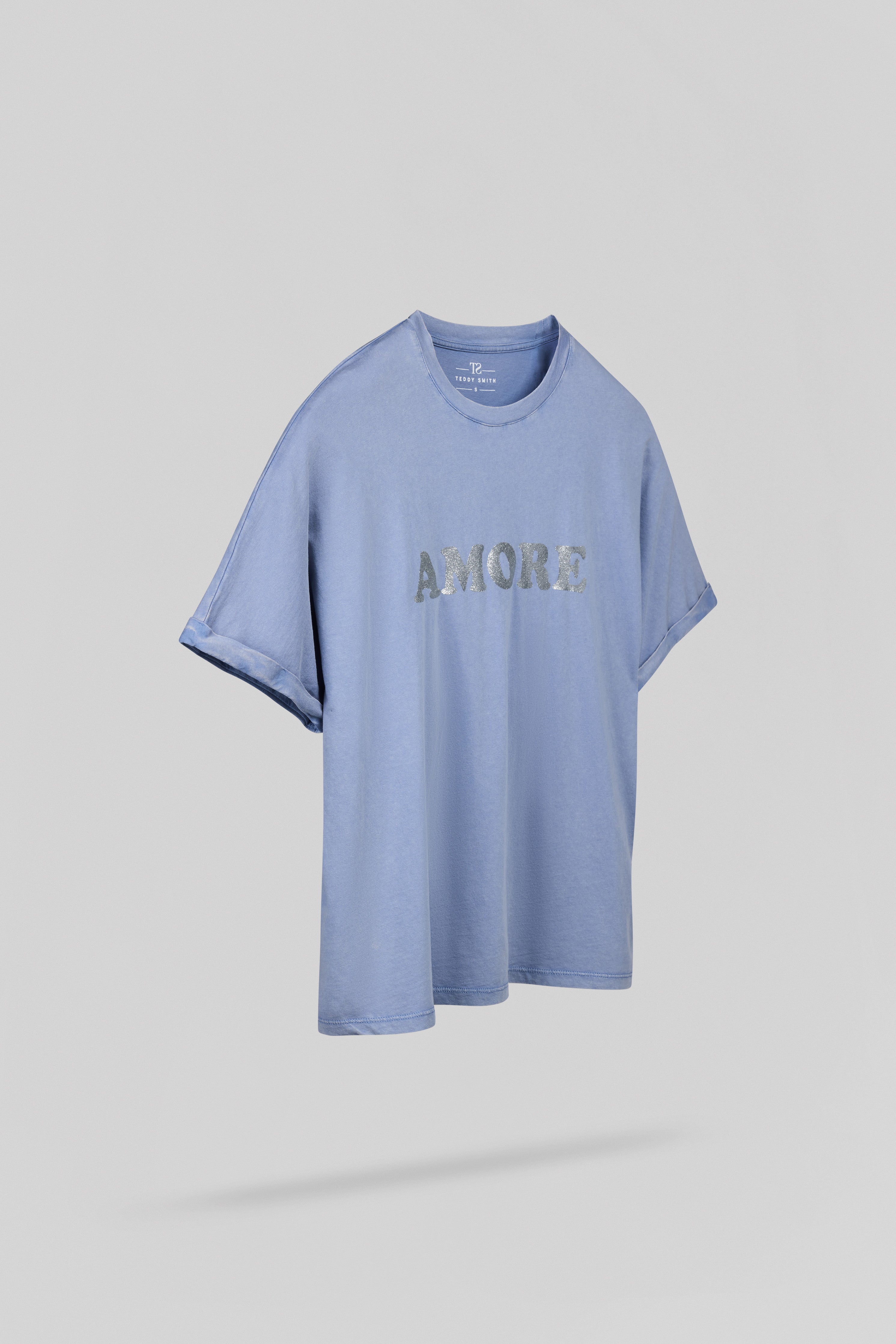 Teddy Smith T-Glitter MC t-shirt oversize bleu nuageux pailleté