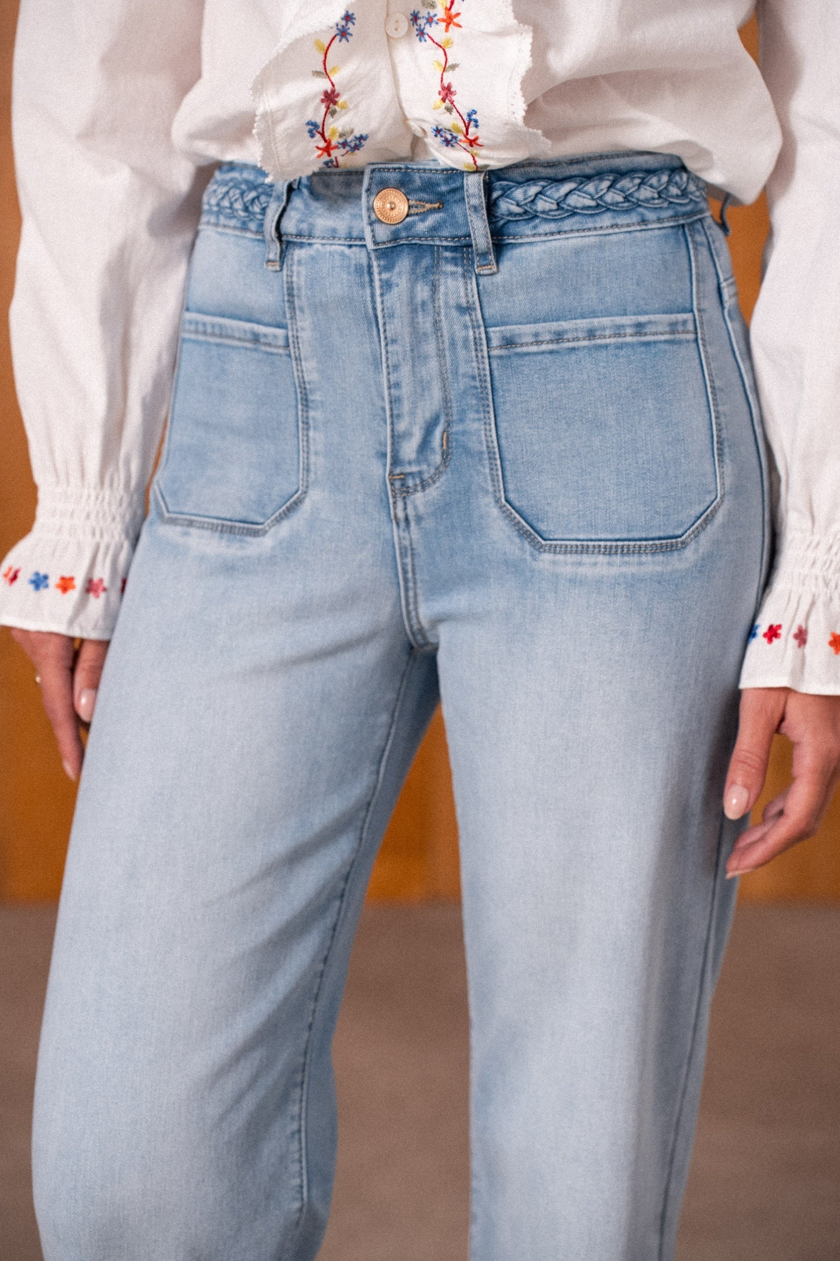 Maison Onado Audette jean wide leg denim clair
