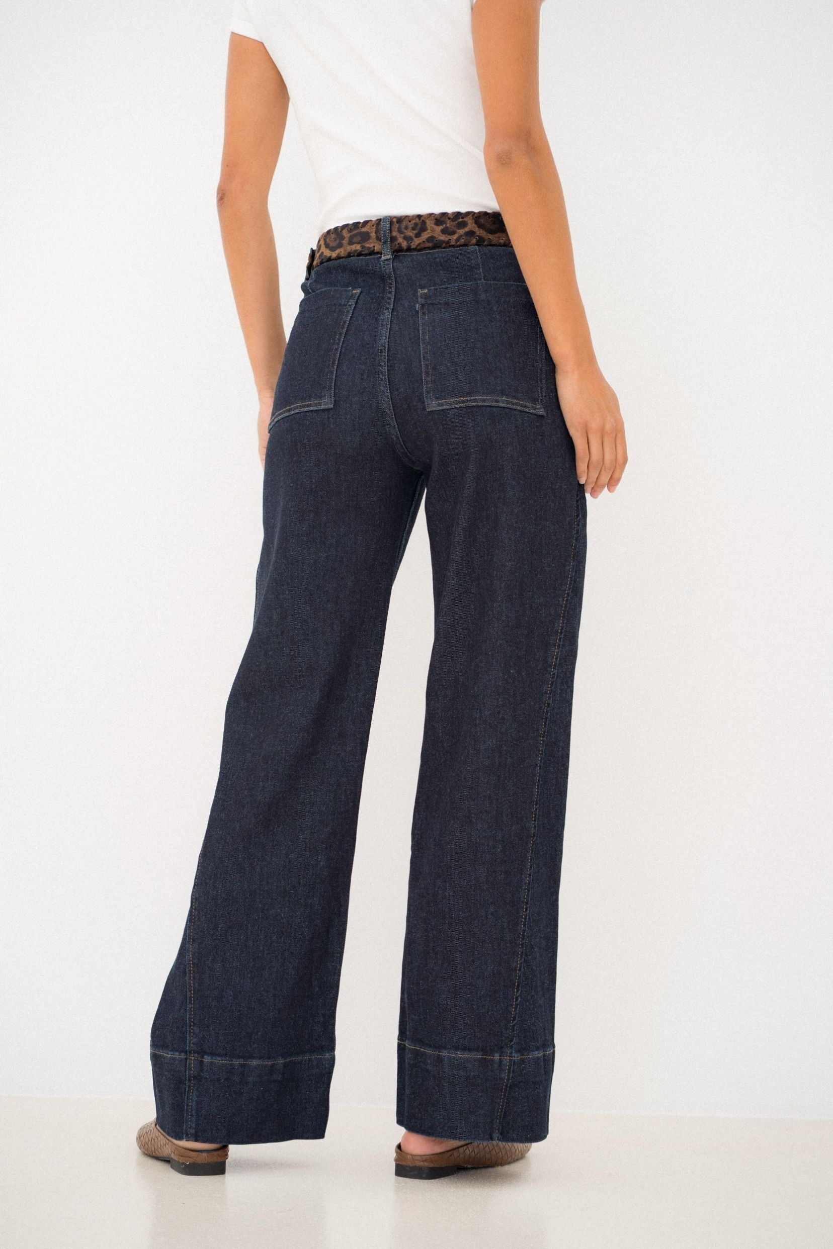 Maison Onado Lucie jean wide leg brut ceinture léopard