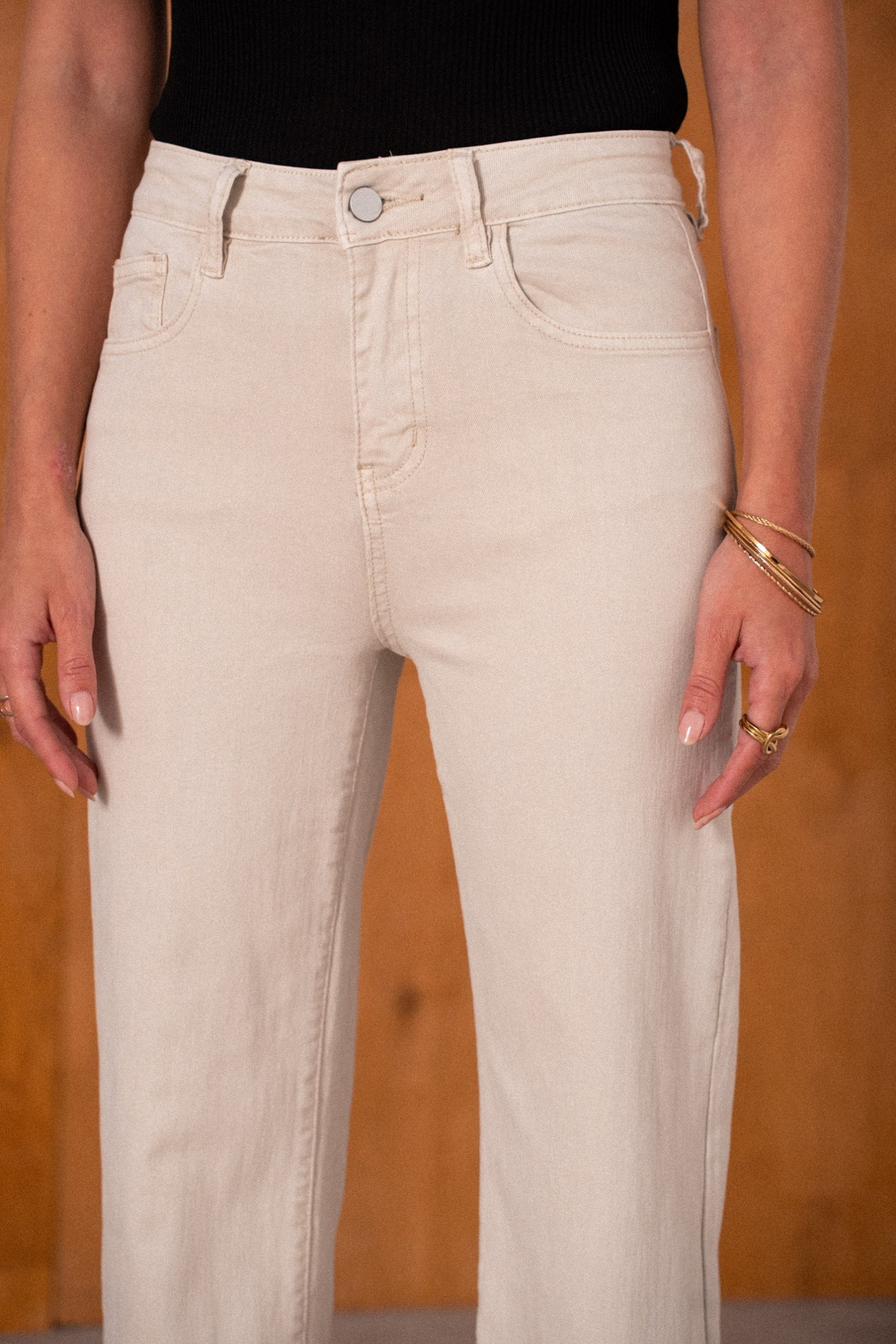 Maison Onado Elaine jean wide beige frangé coton