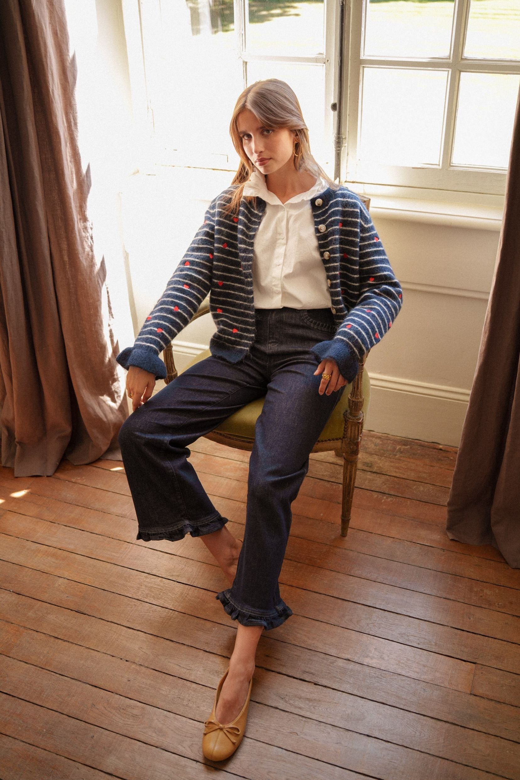 Maison Onado Lucia gilet rayé maille cœurs brodés TU