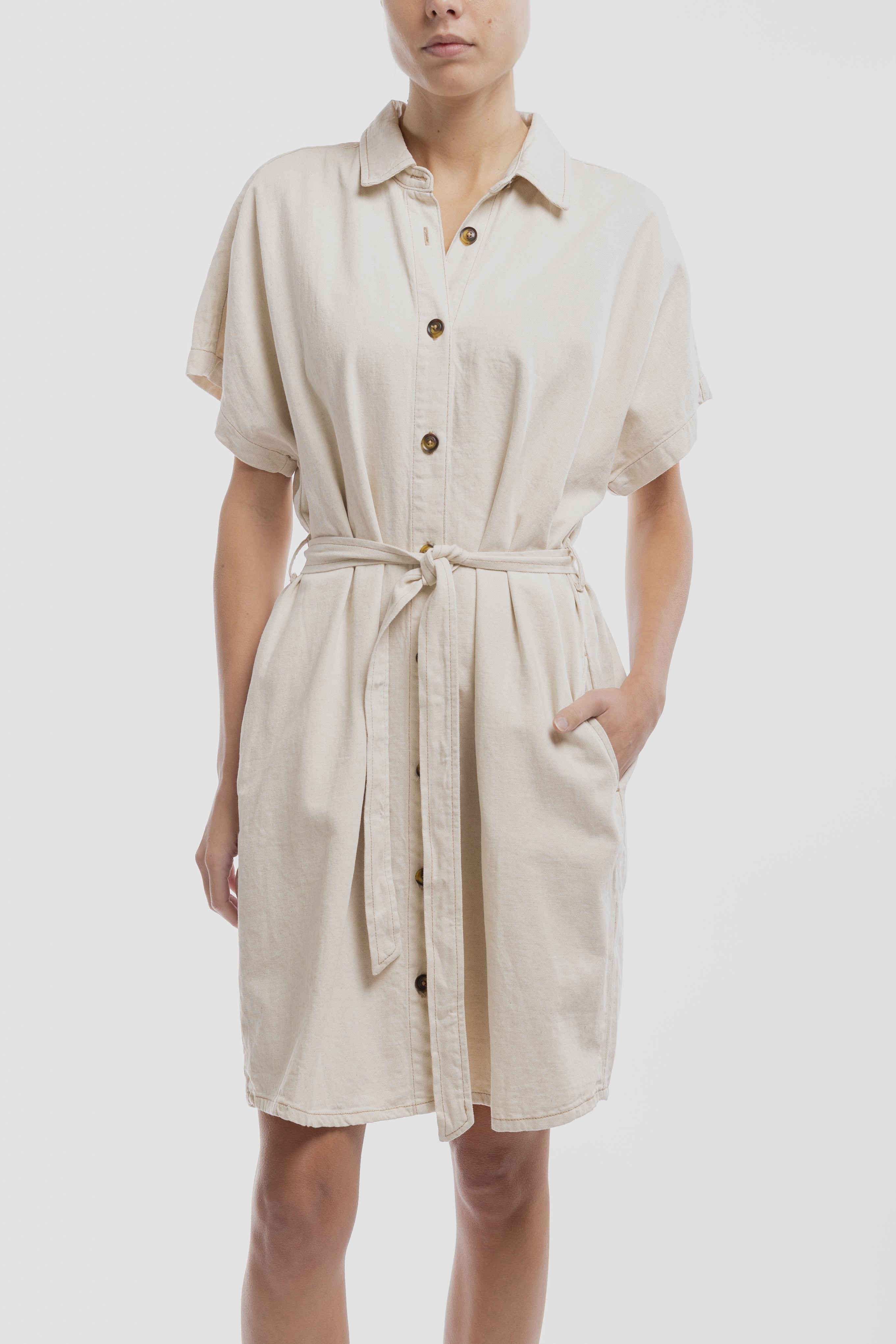 Teddy Smith R-Sienna Soft Grège robe chemise denim ceinture