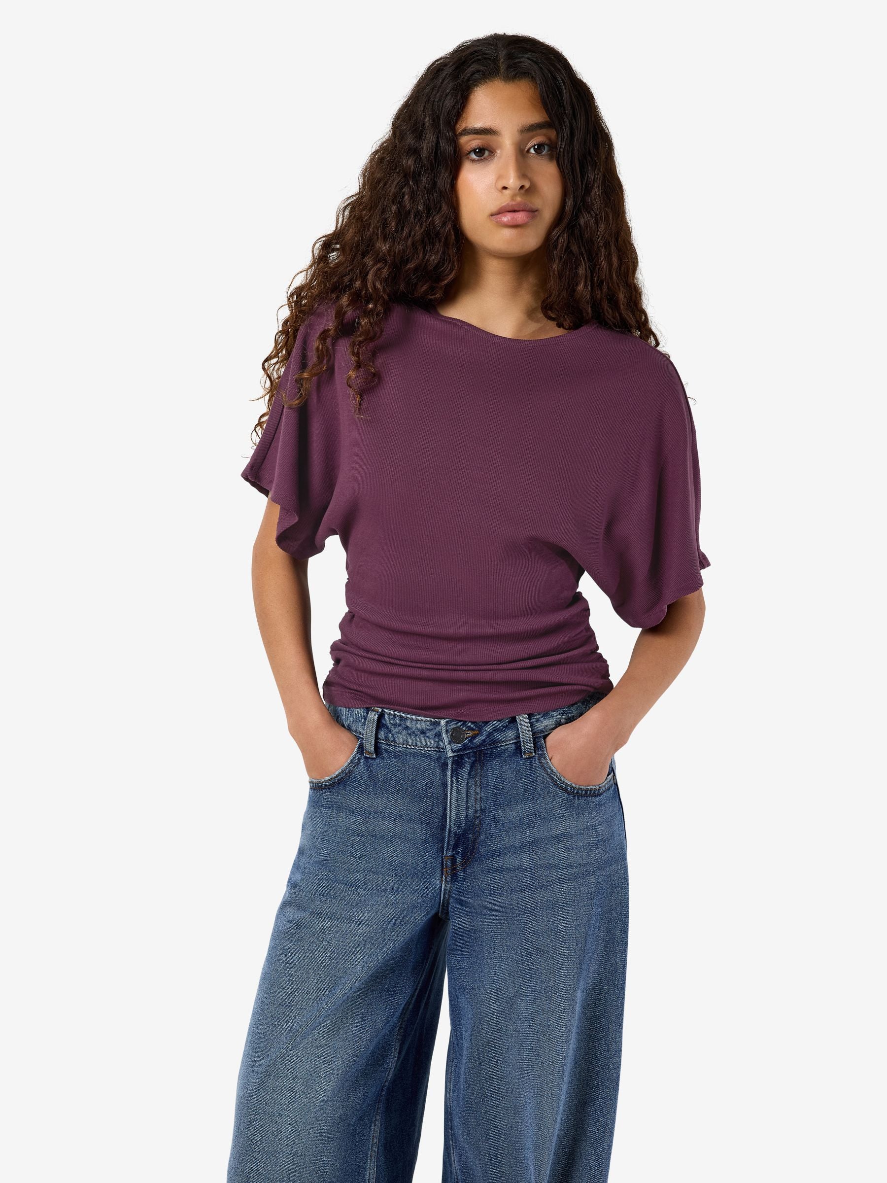 Noisy May Abbi t-shirt coton bio froncé manches courtes