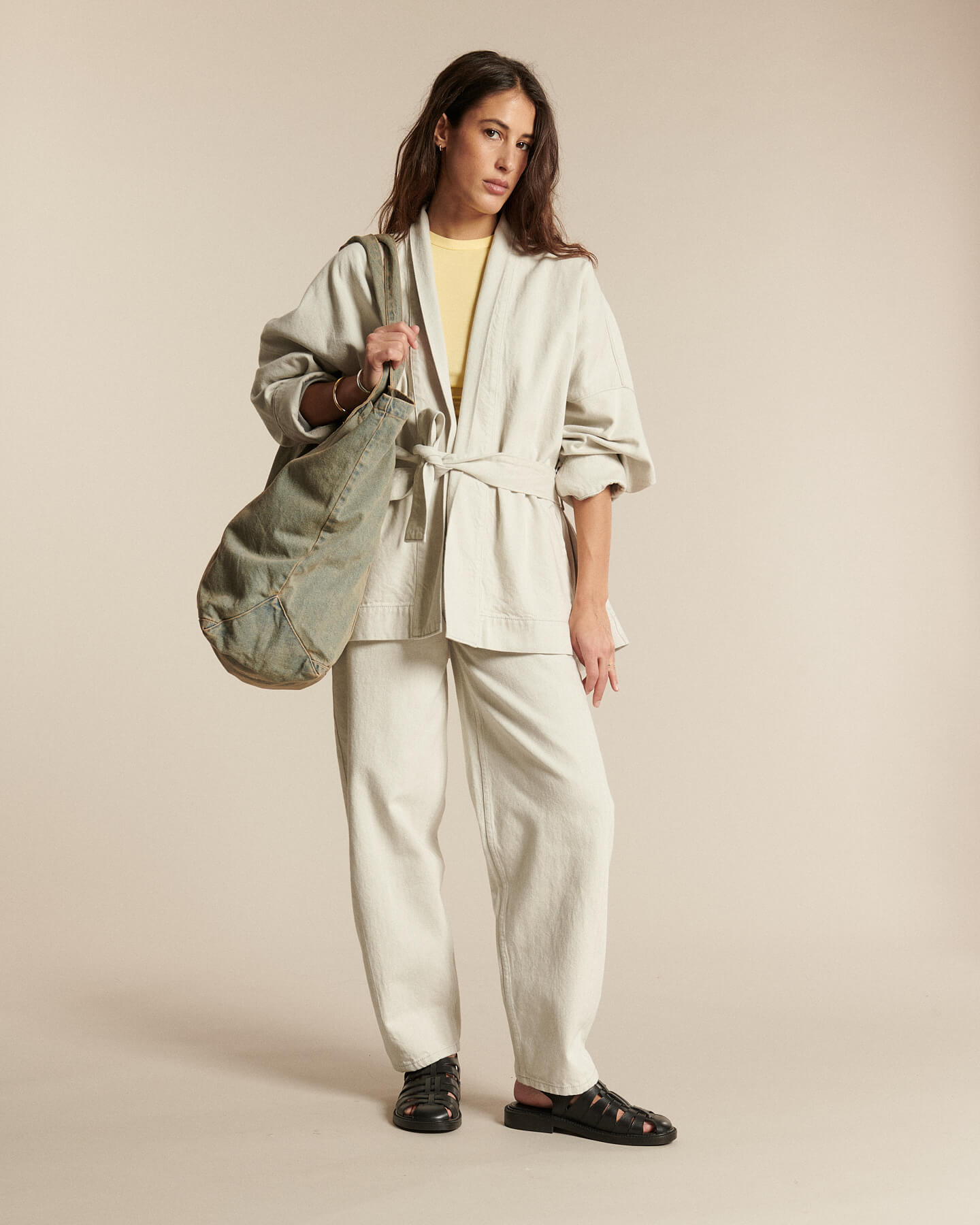 Labdip Bali veste en jean Undyed Granit kimono mi-longue