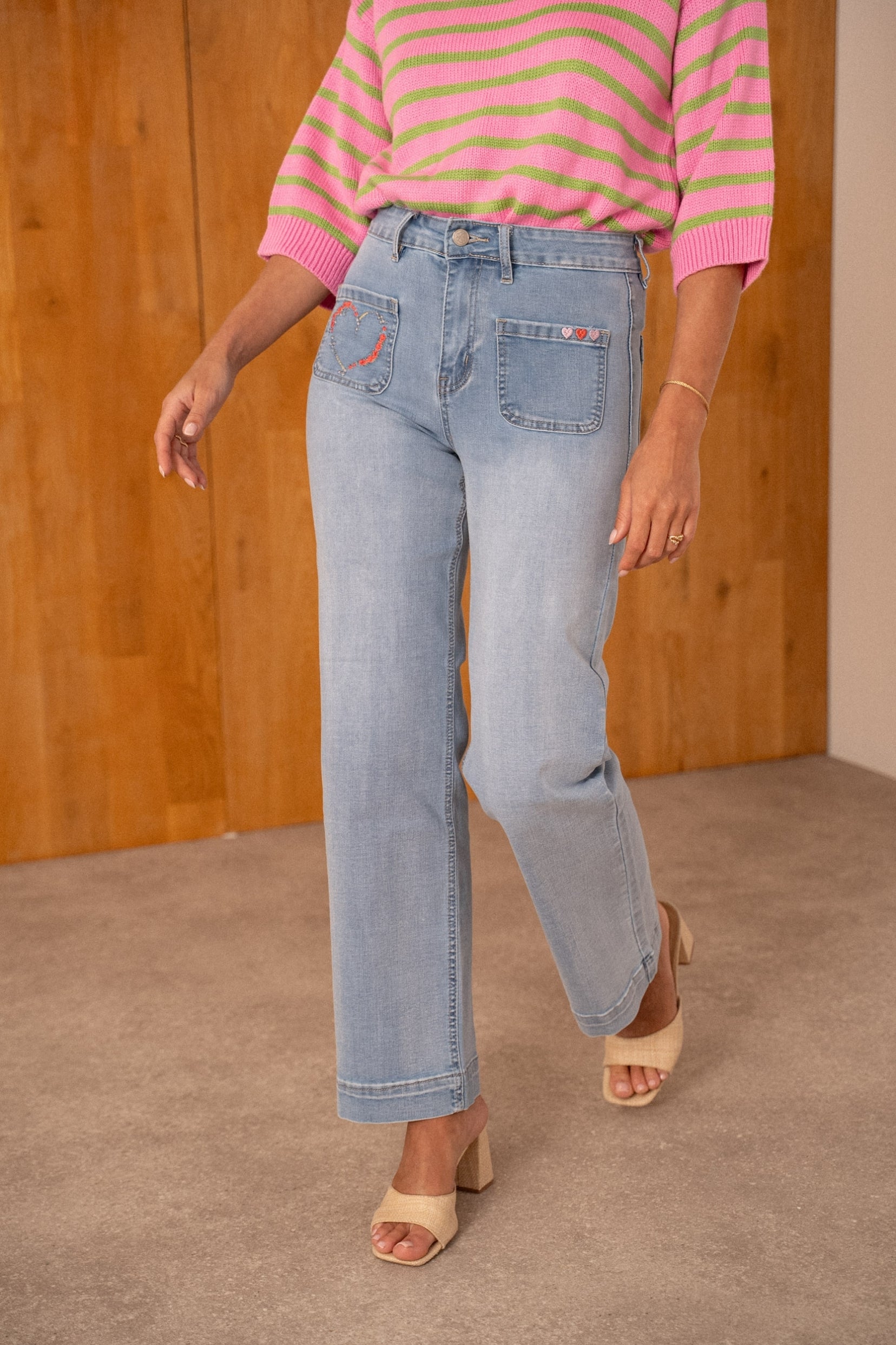 Maison Onado Cayla jean wide bleu clair brodé