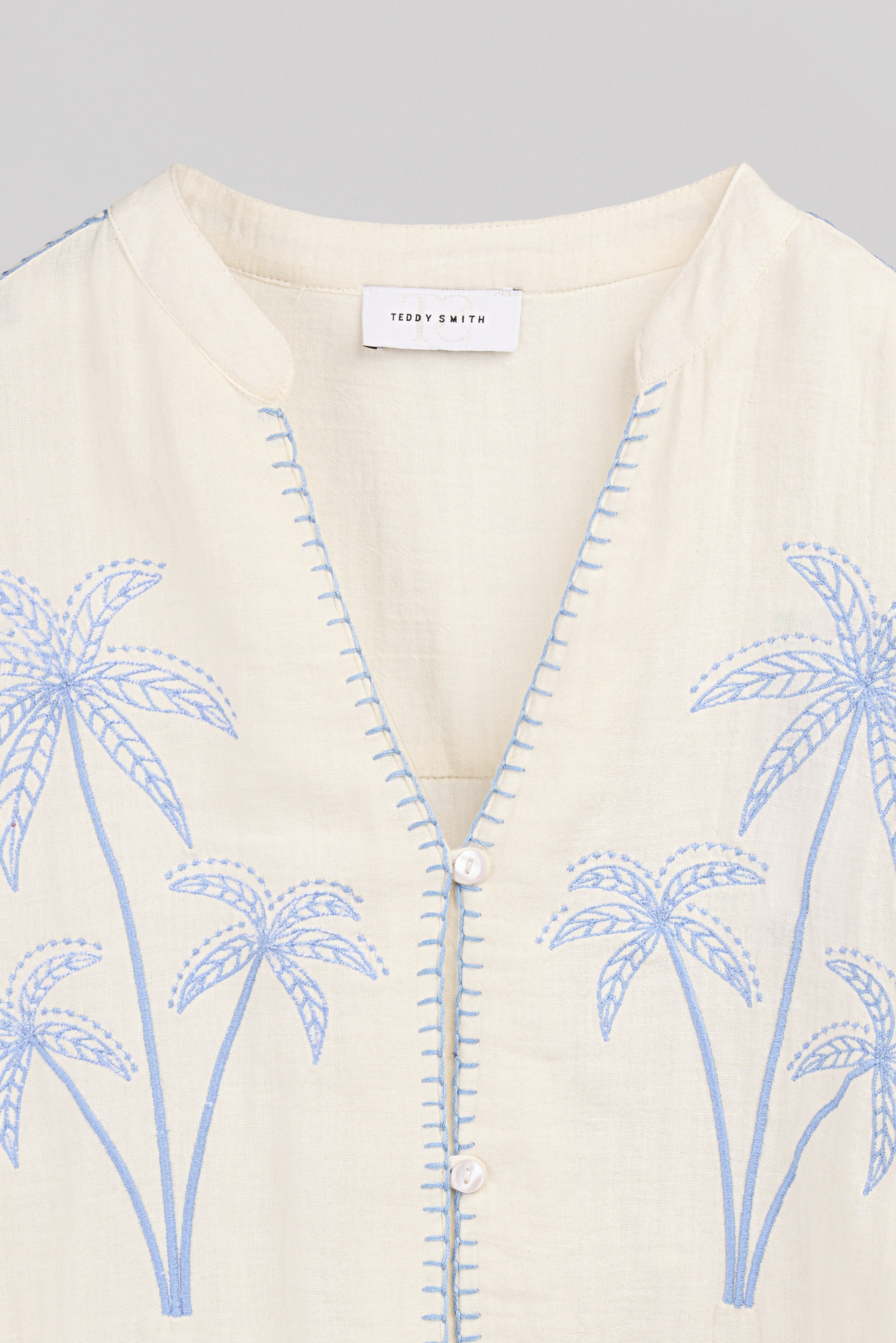 Teddy Smith C-Sarah chemise broderie palmiers middle white