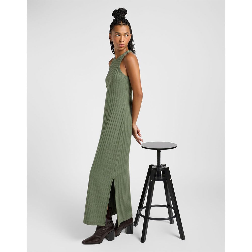 Lee Rib Tank Dress robe slim olive chiné coton
