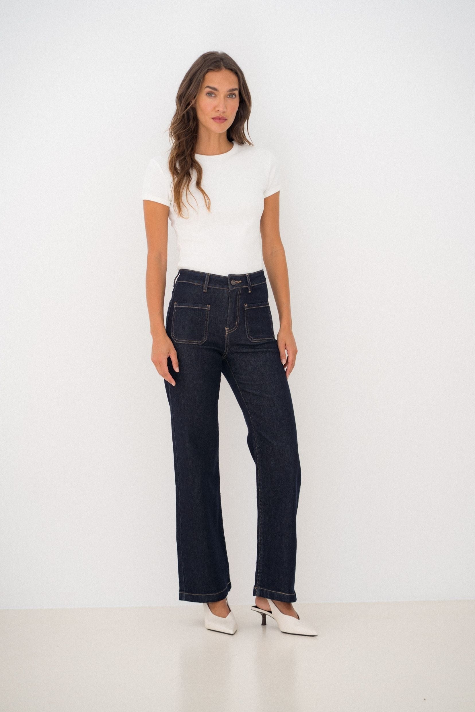 Maison Onado Bruna jean droit brut poches plaquées