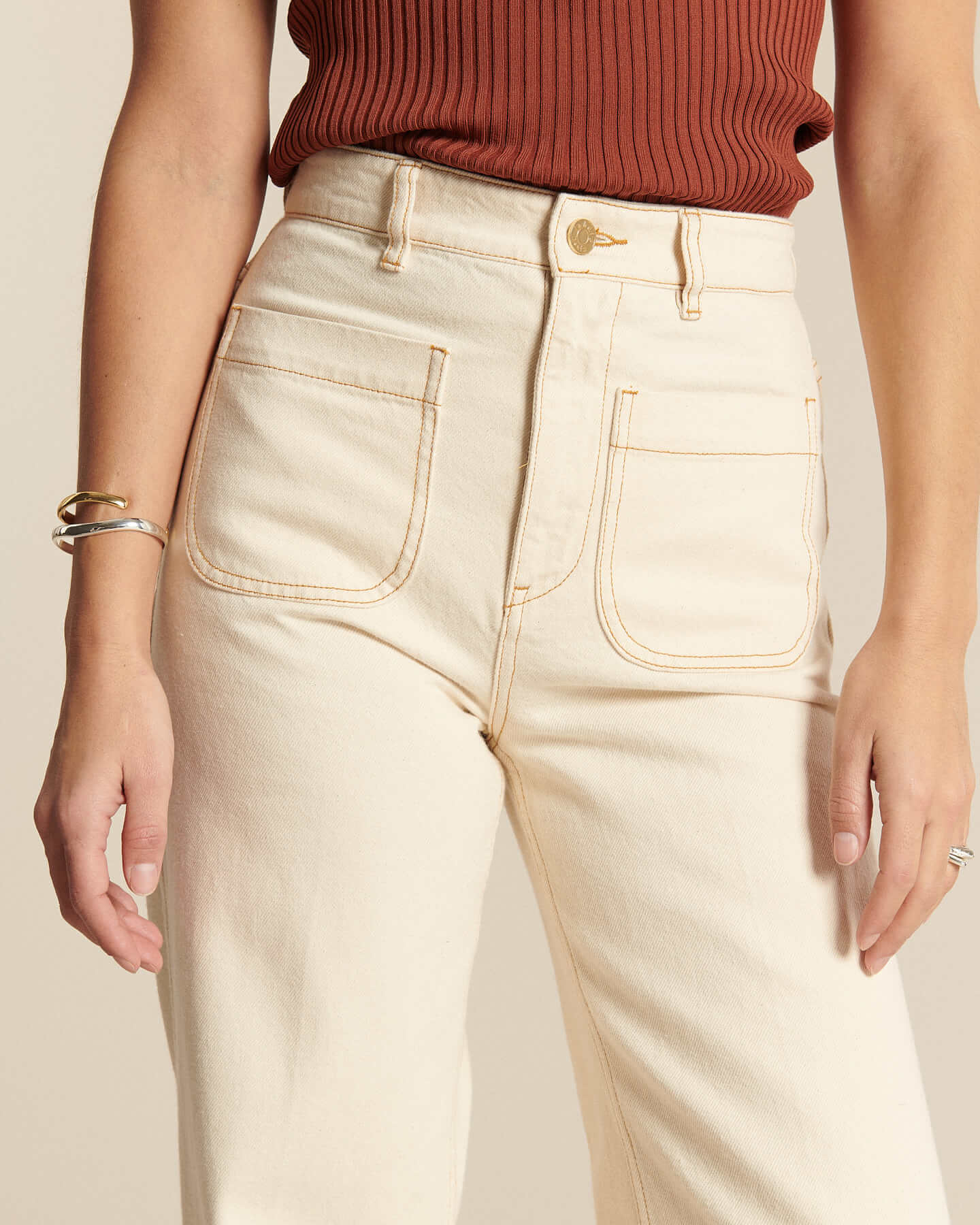 Labdip Samuel jean large taille haute écru brut