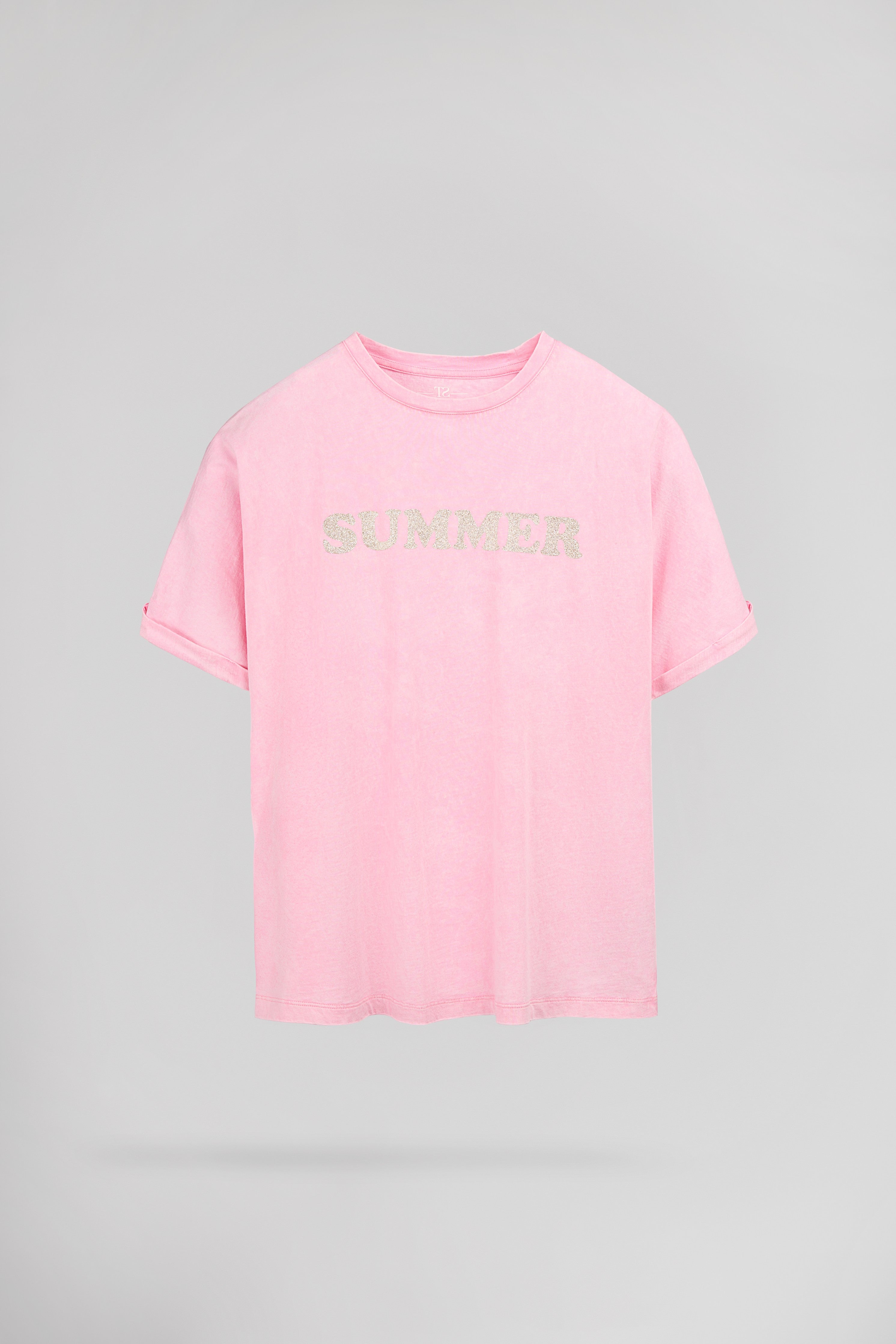 Teddy Smith T-Glitter MC t-shirt oversize rose bonbon