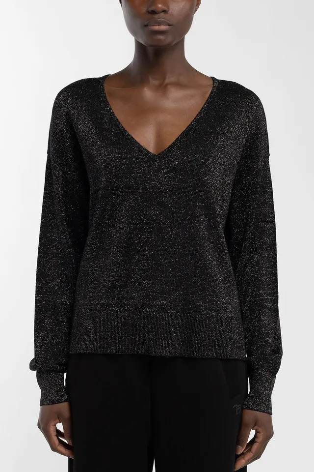 Teddy Smith Lizie pull femme noir lurex col V ample