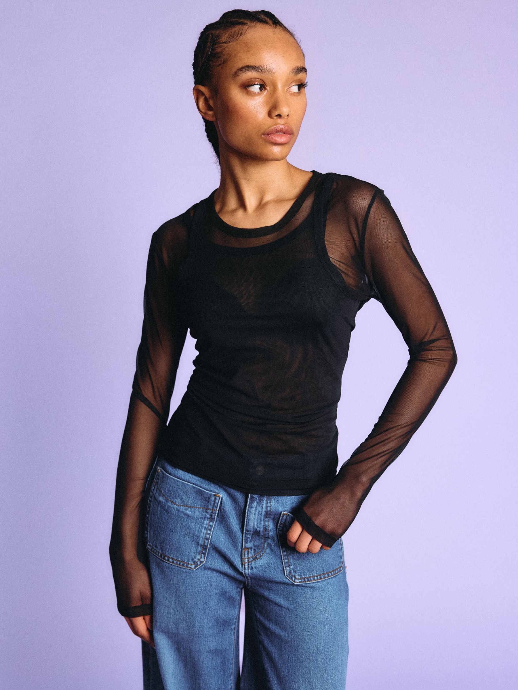 Noisy May top mesh manches longues double col rond