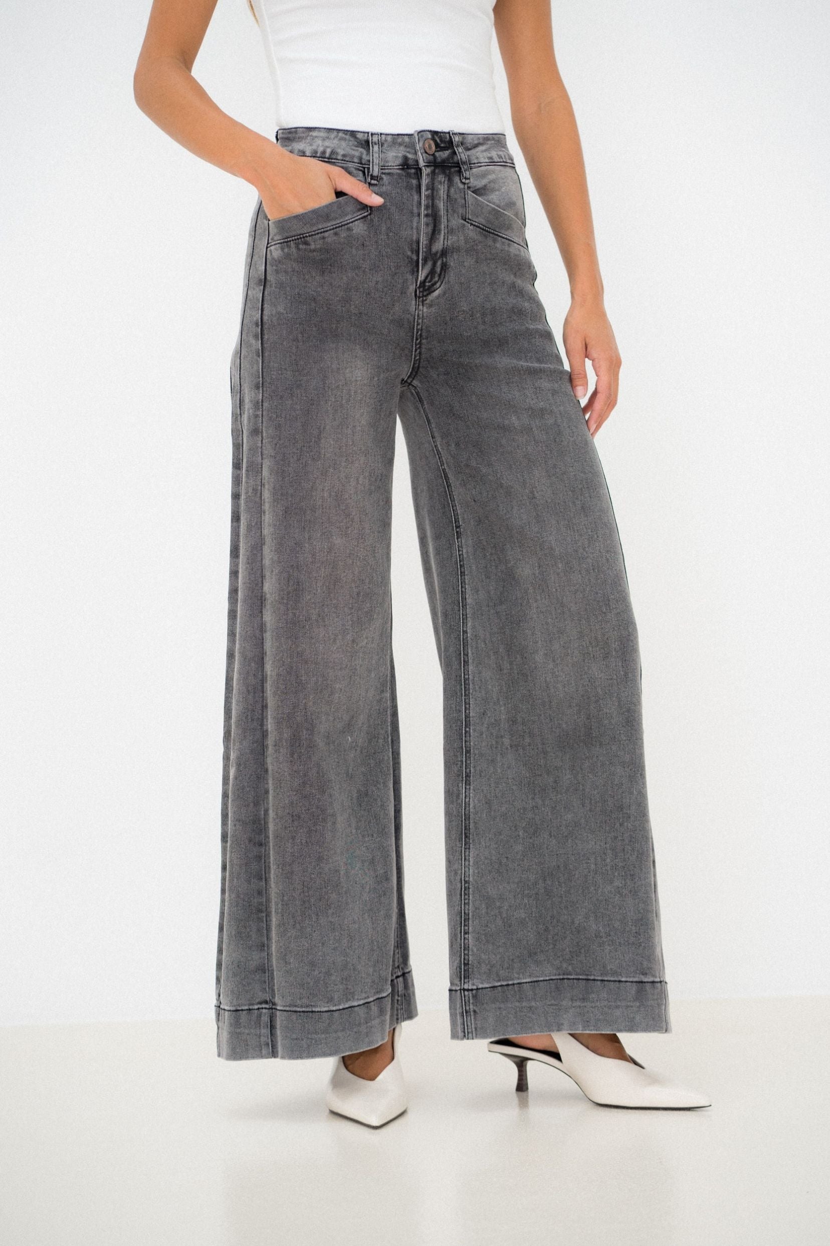 Maison Onado Orine jean wide leg gris délavé vintage
