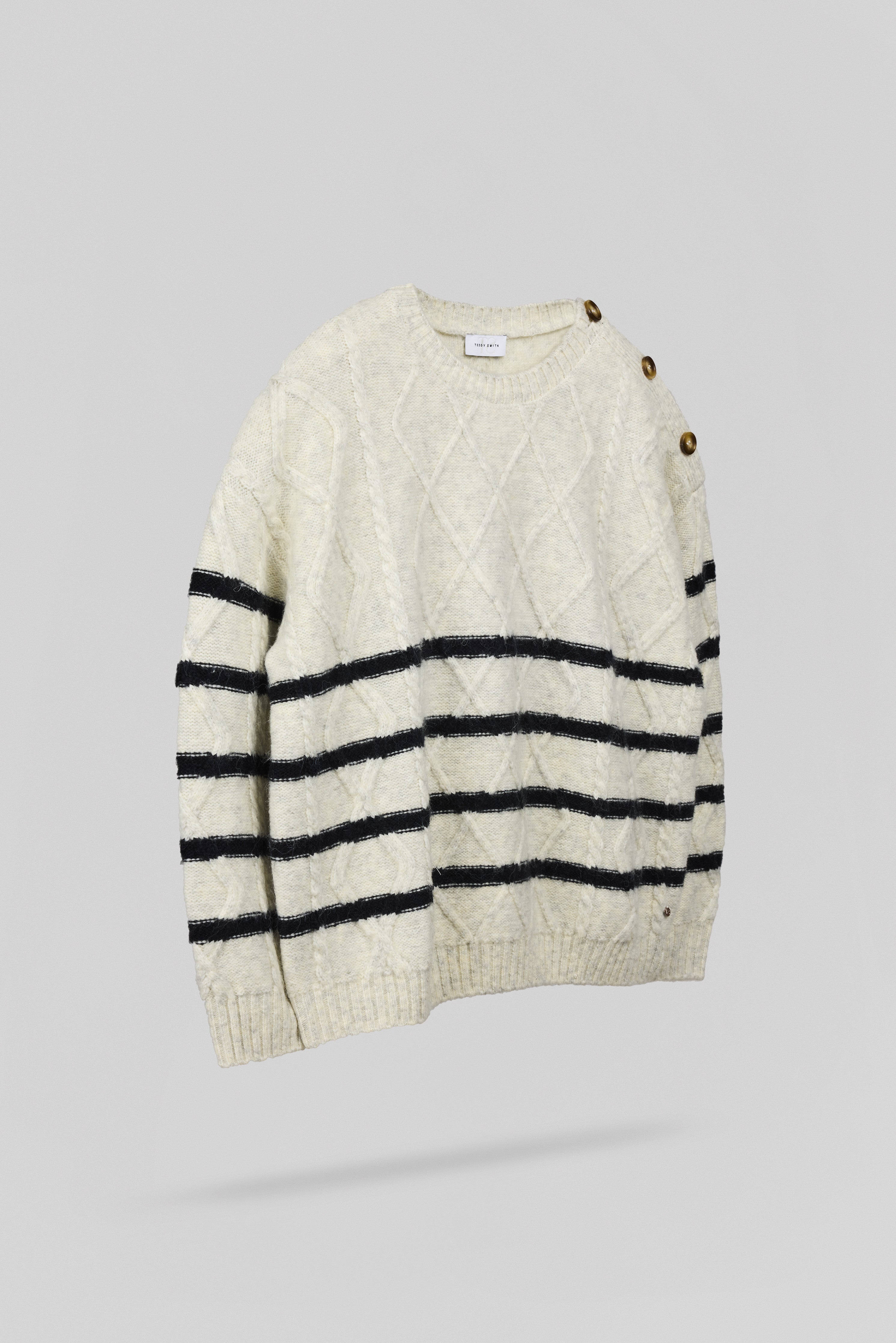 Teddy Smith P-Pola pull oversize ivoire torsadé rayé