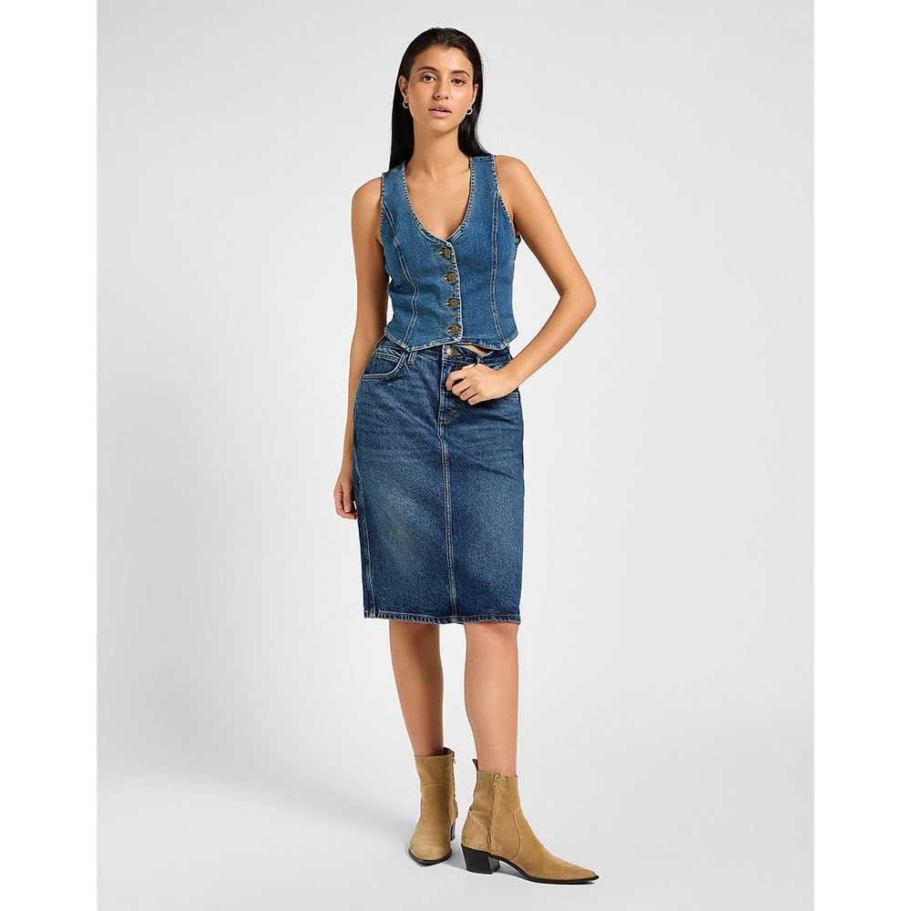 Lee Midi jupe jean femme Dark Glamour 31W taille haute