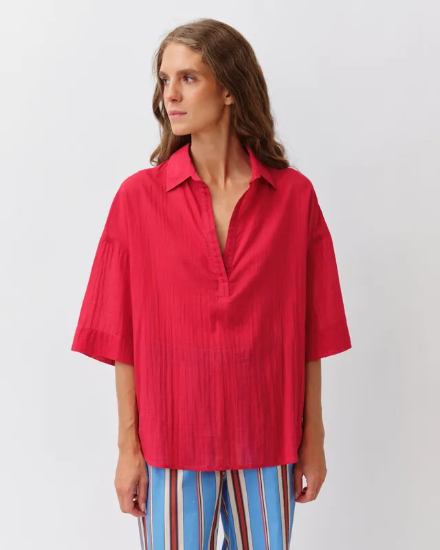 Diega Tifana top chemise rouge col ouvert fluide