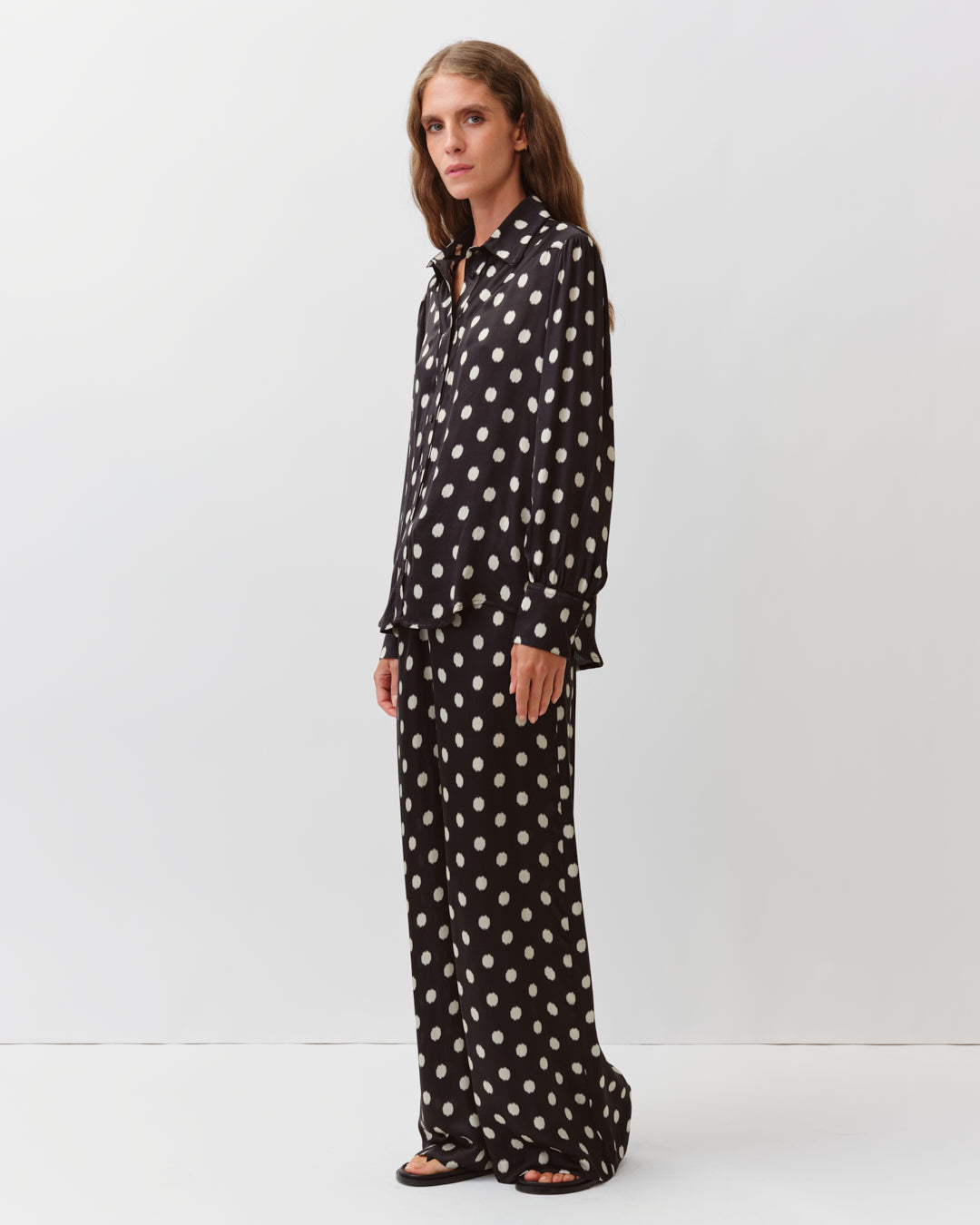 DIEGA Costelina chemise noir écru coupe droite