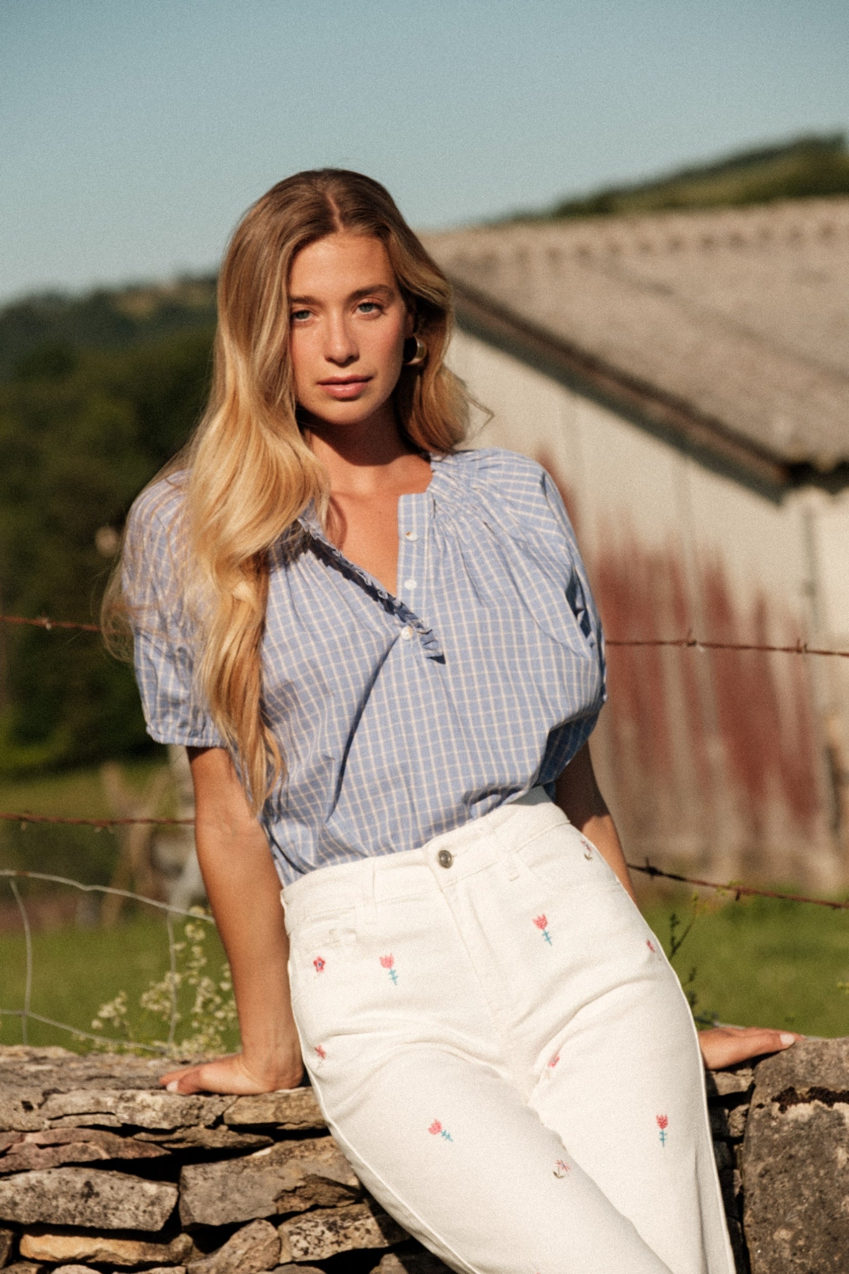 Maison Onado Livi jean wide leg écru brodé