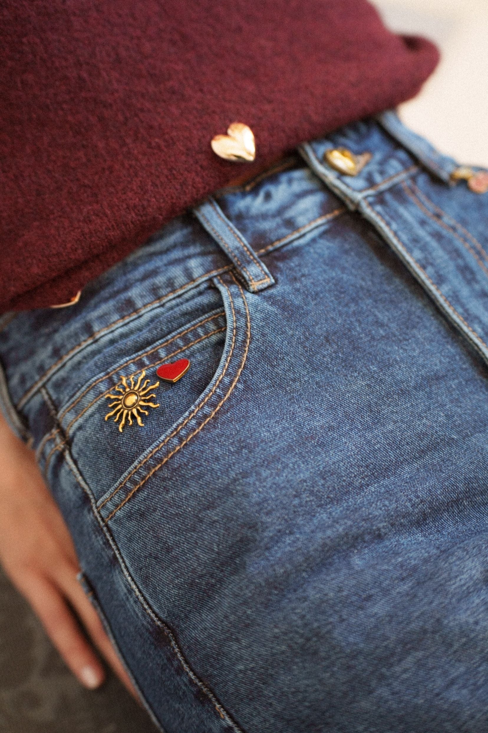 Maison Onado Nelie jean droit bleu délavé taille haute