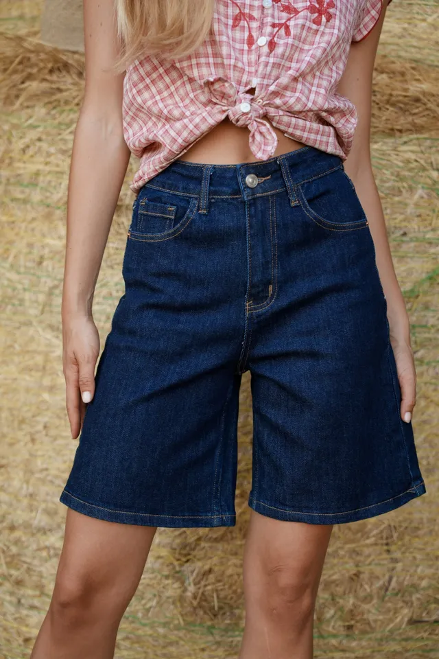 Maison Onado Andrea short long denim brut taille haute