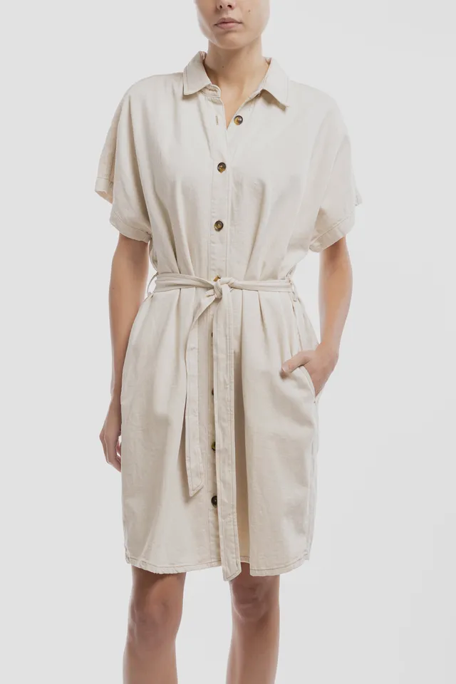 Teddy Smith R-Sienna Soft Grège robe chemise denim ceinture