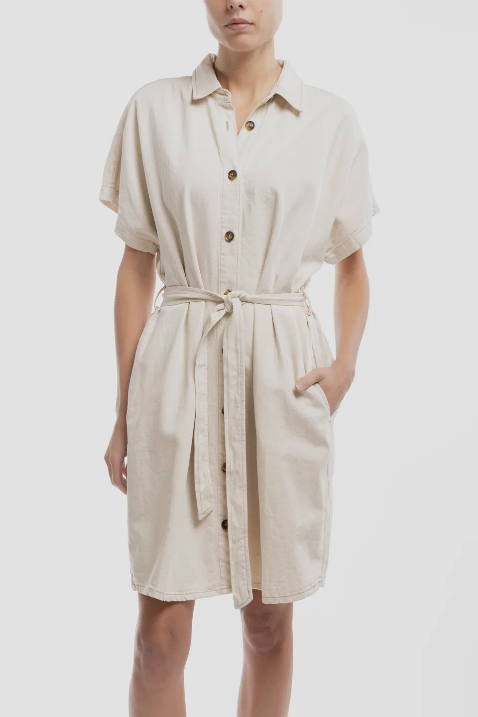 Teddy Smith R-Sienna Soft Grège robe chemise denim ceinture