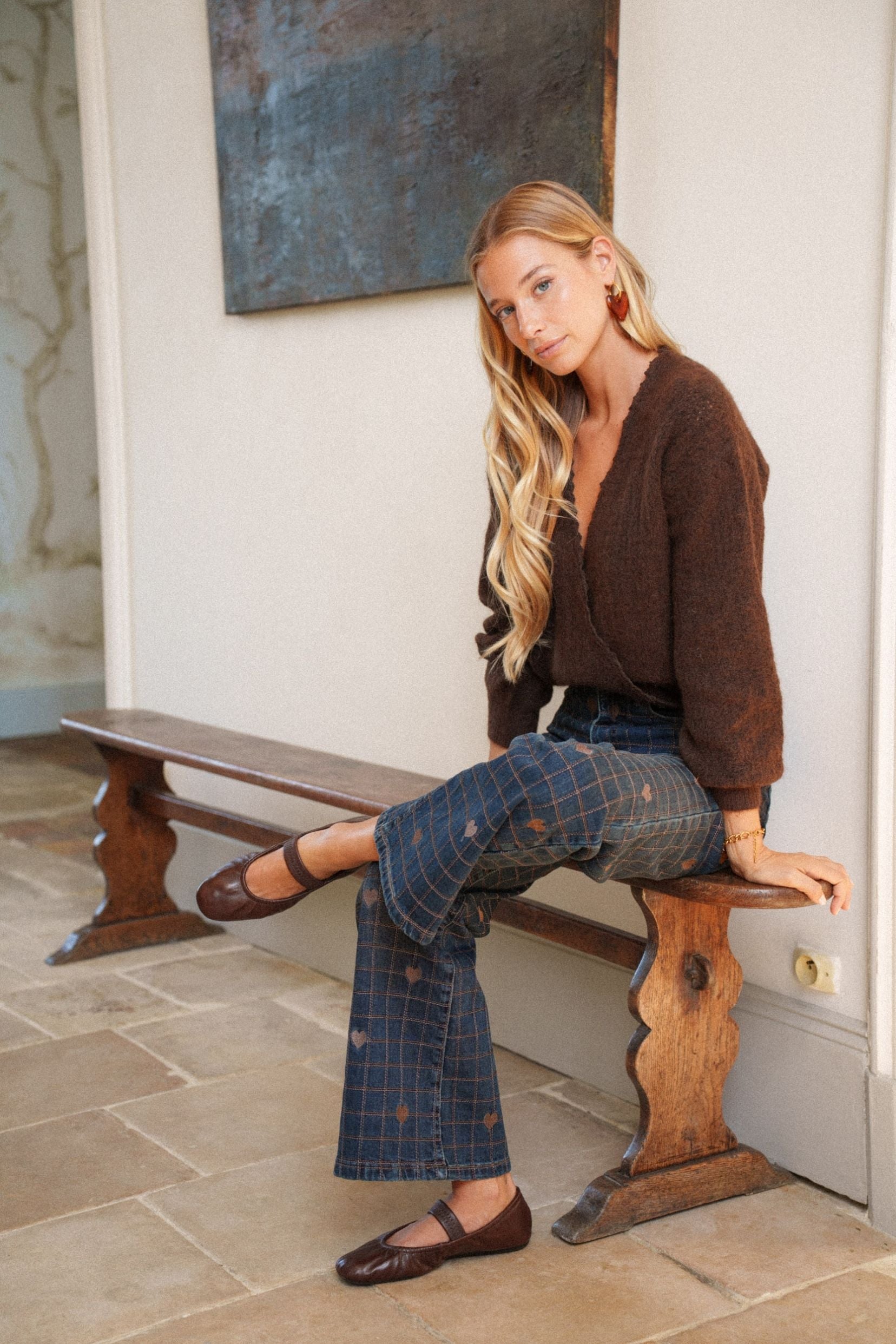 Maison Onado Pippa pull cache-cœur chocolat