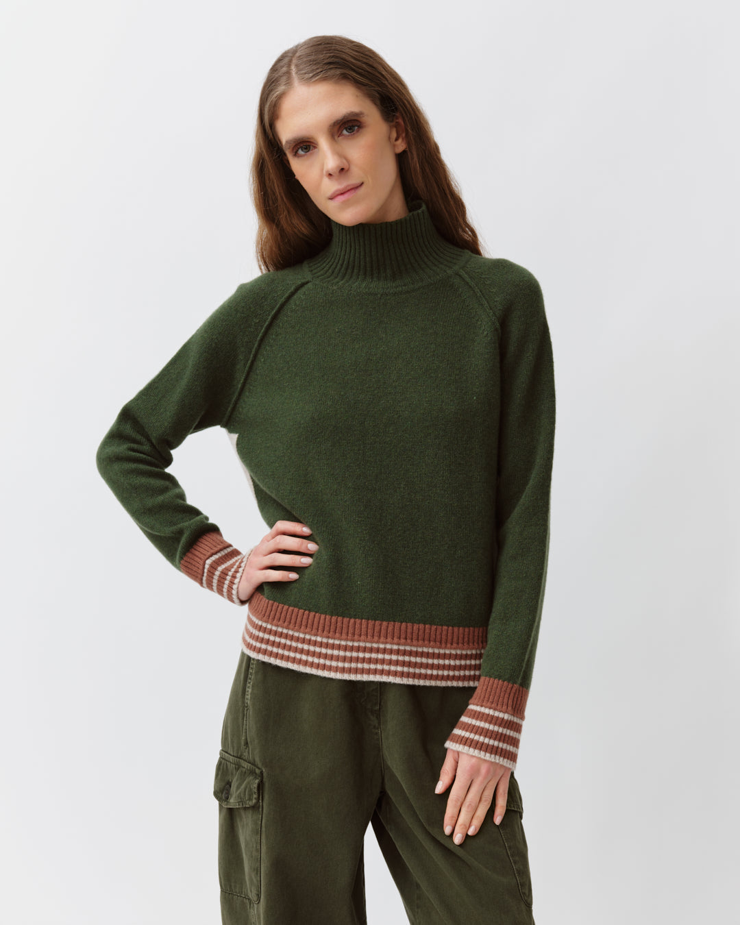 DIEGA PALIAMO pull kaki écru camel maille hiver