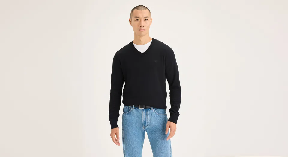 Dockers V Neck pull noir col V coupe droite