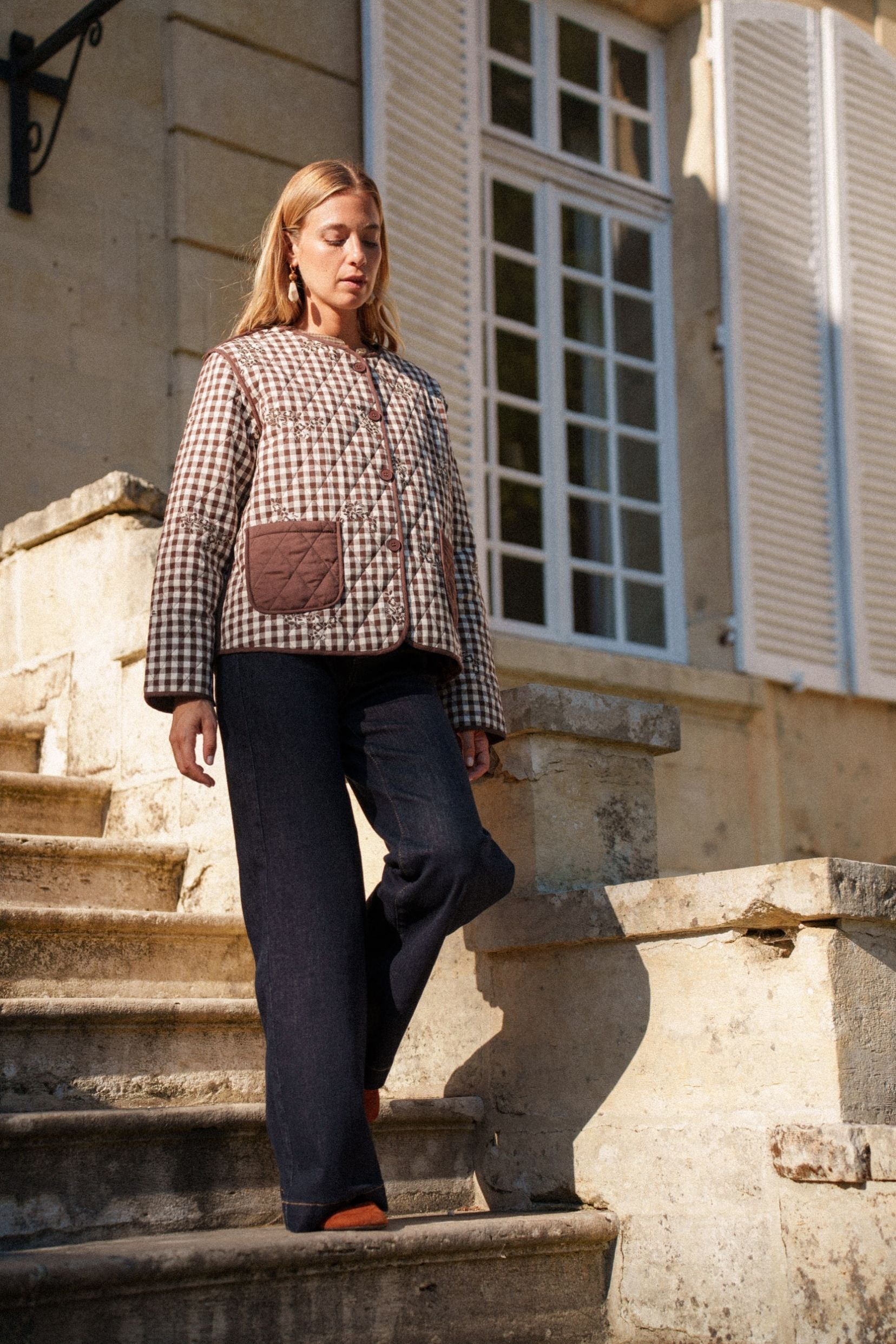 Maison Onado Hana veste matelassée vichy broderie