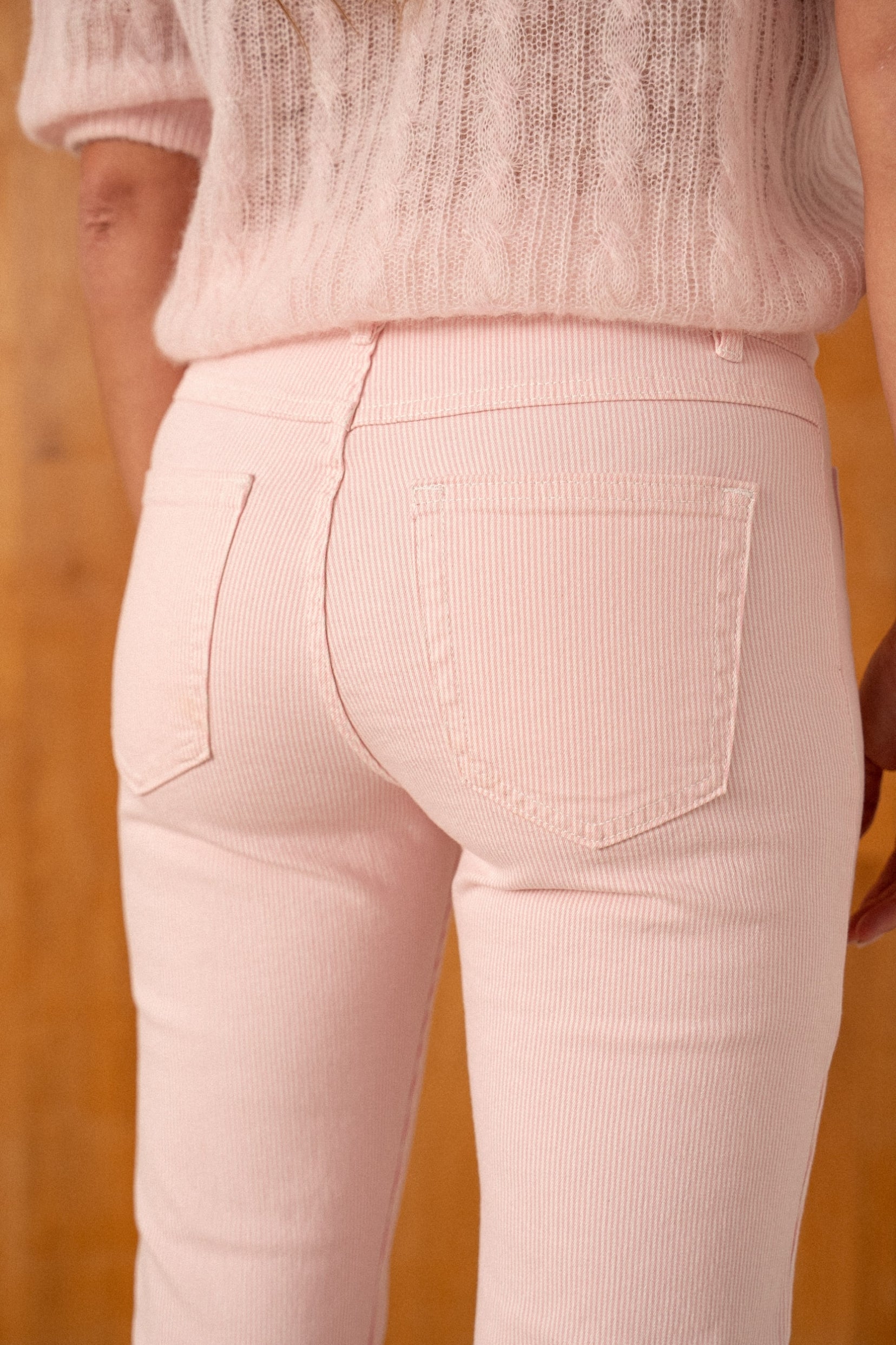Maison Onado Gaëlle jean flare rose rayé stretch