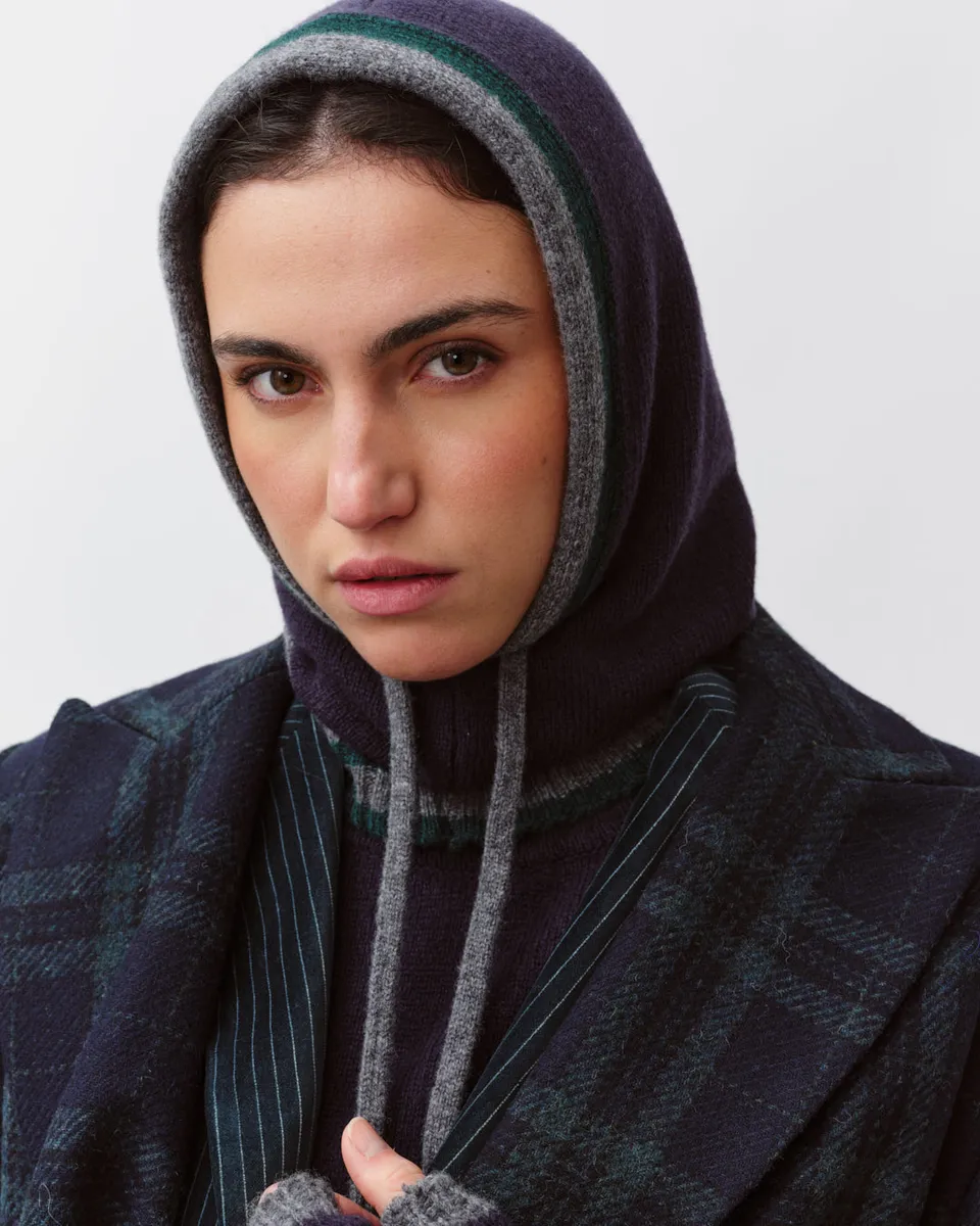 Diega Capo capuche marine gris vert laine