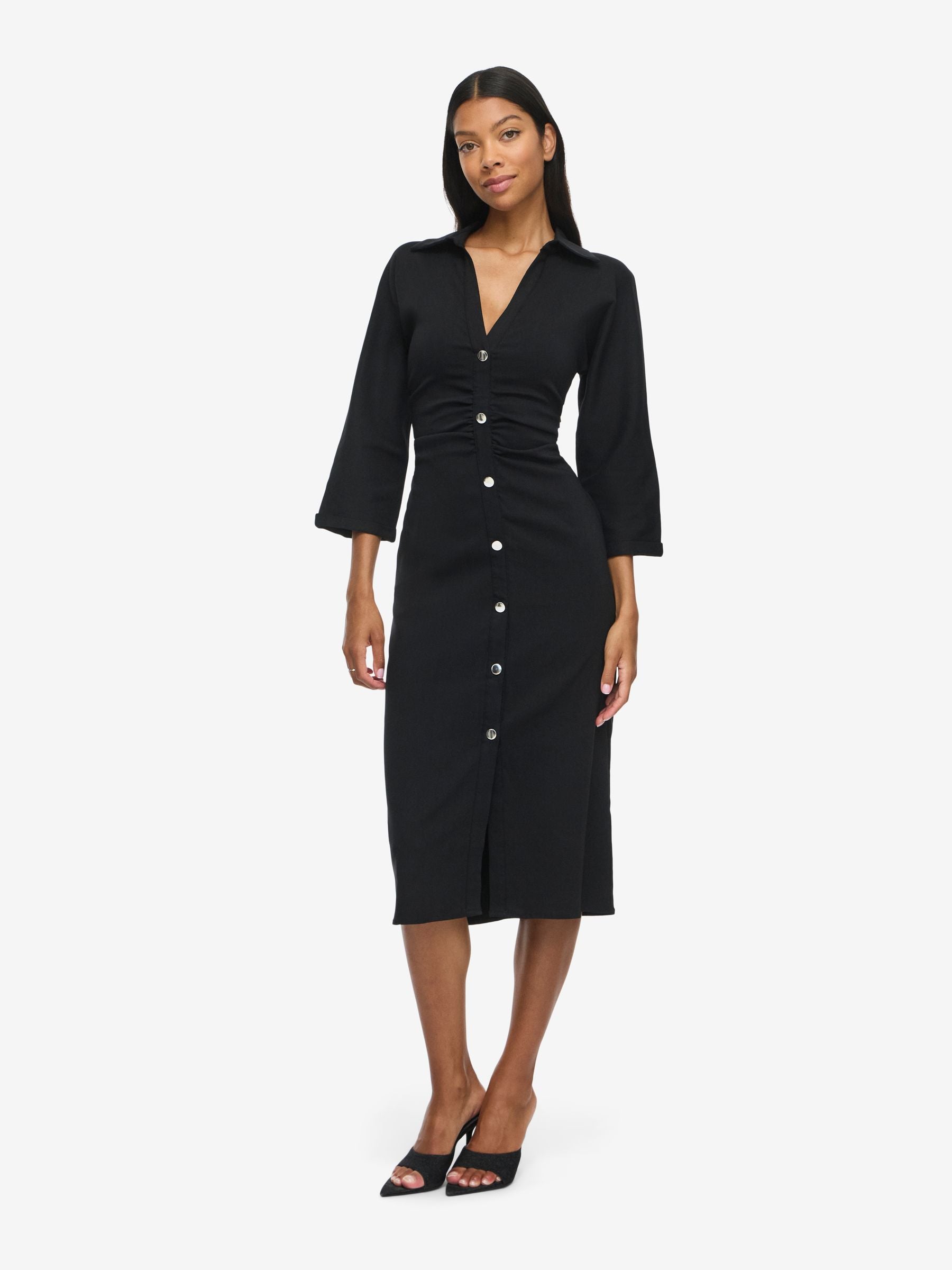 Noisy May Josefina robe chemise midi col V boutons