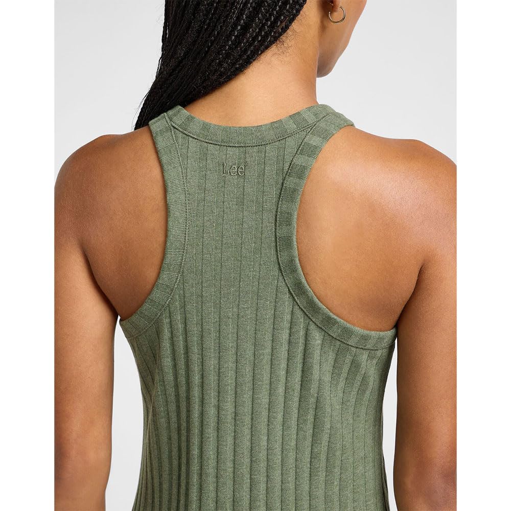 Lee Rib Tank Dress robe slim olive chiné coton