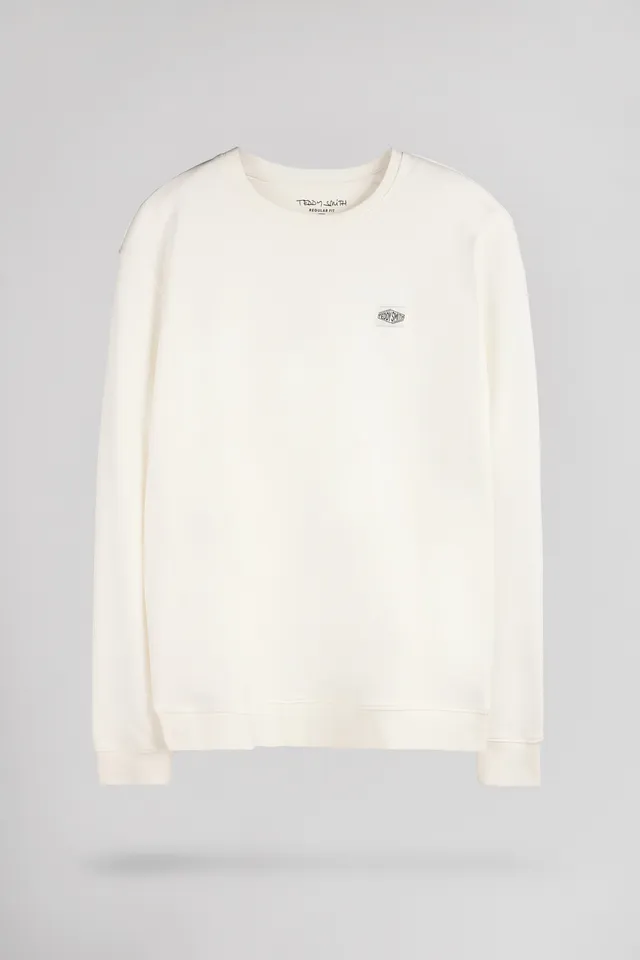 Teddy Smith S-Dylan RC sweat col rond blanc cassé coton