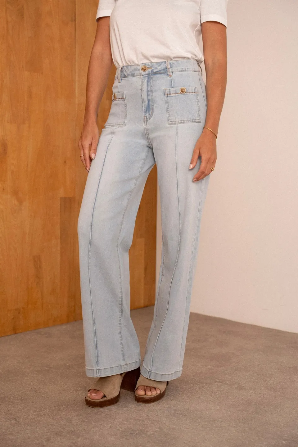 Maison Onado Floride jean wide délavé clair coutures