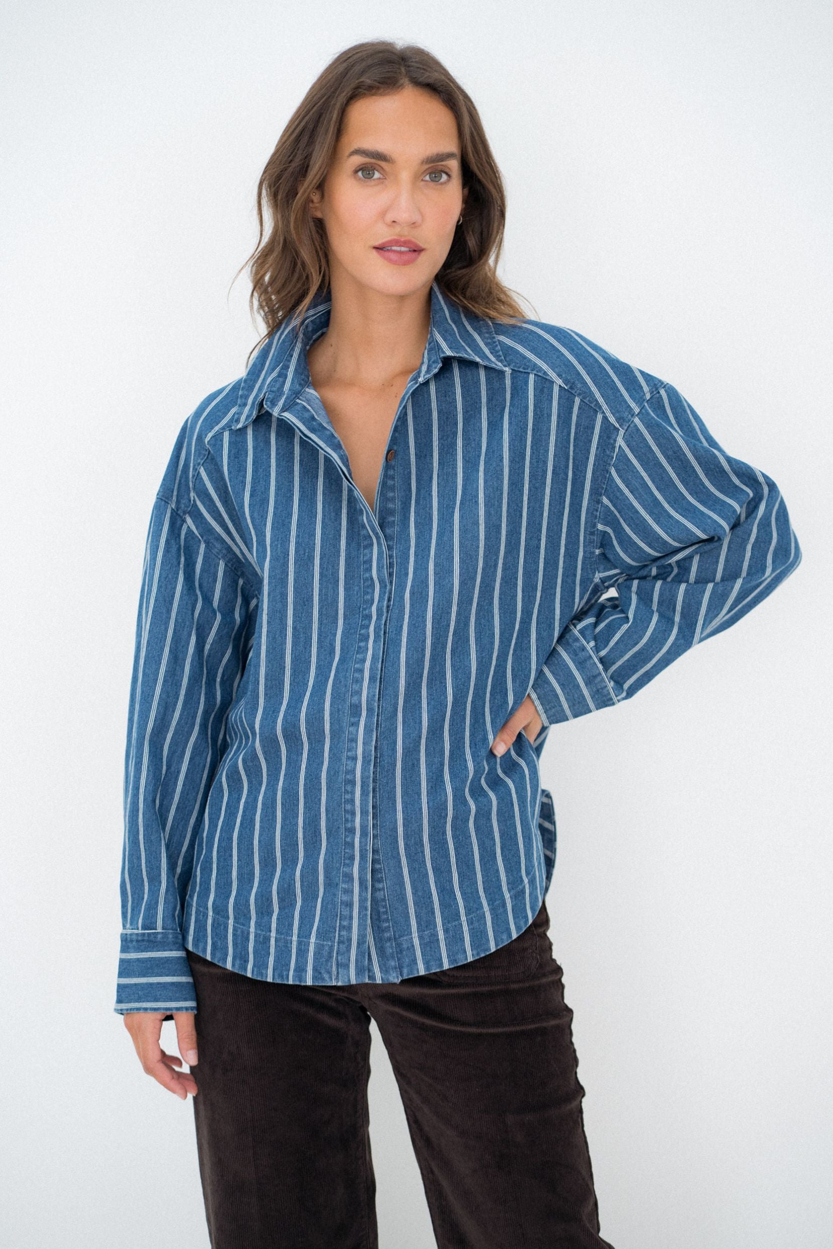Maison Onado Judith chemise denim rayé oversize