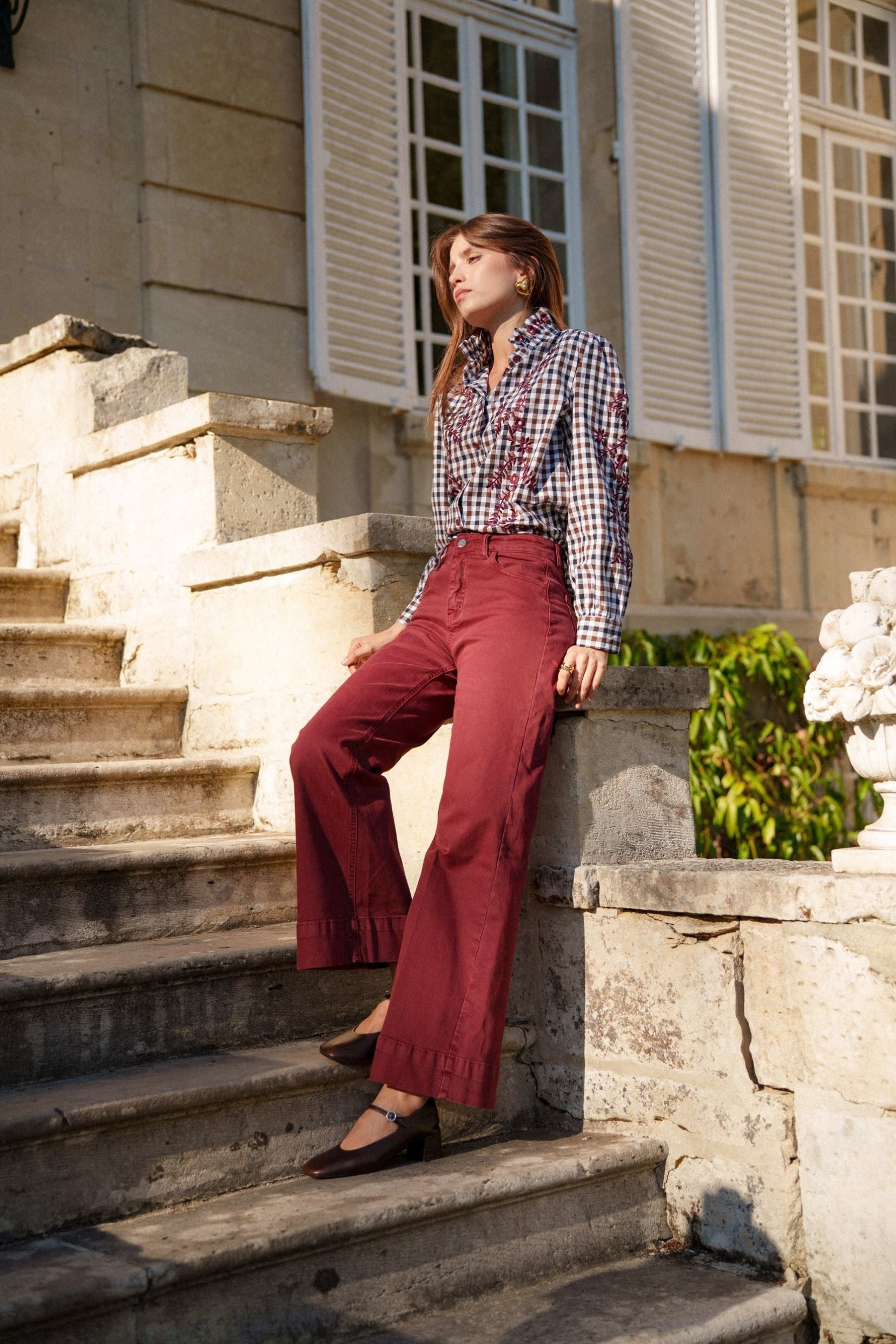 Maison Onado Clotilde jean wide leg brique large ourlet