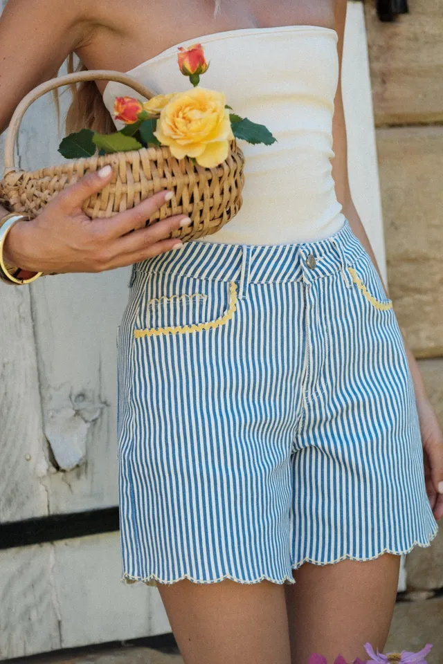 Maison Onado Jennifer short rayé bleu taille haute