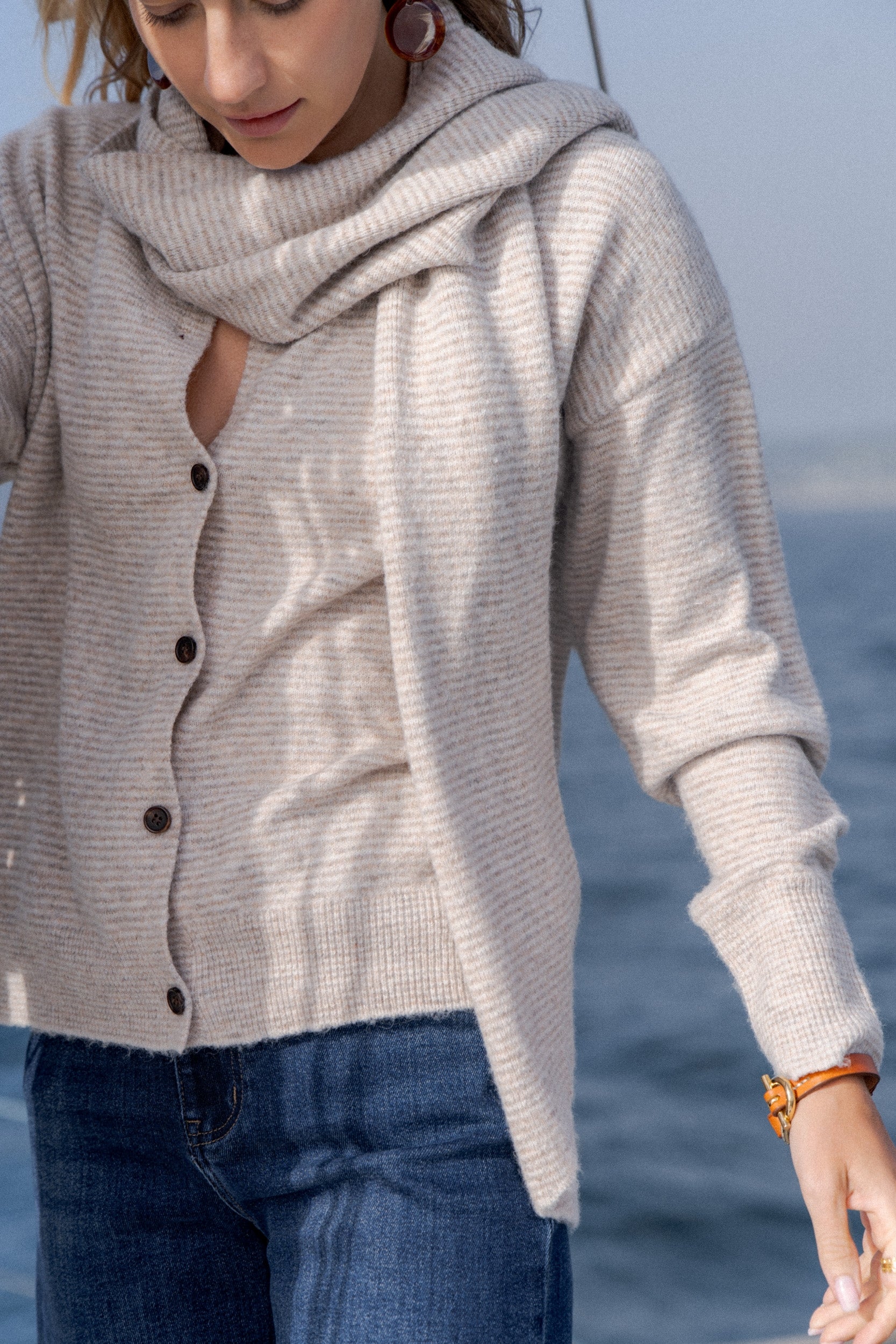 Maison Onado Lison gilet maille fine taupe TU