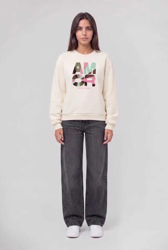 Teddy Smith S-Vaya RC sweat femme blanc broderie Amore
